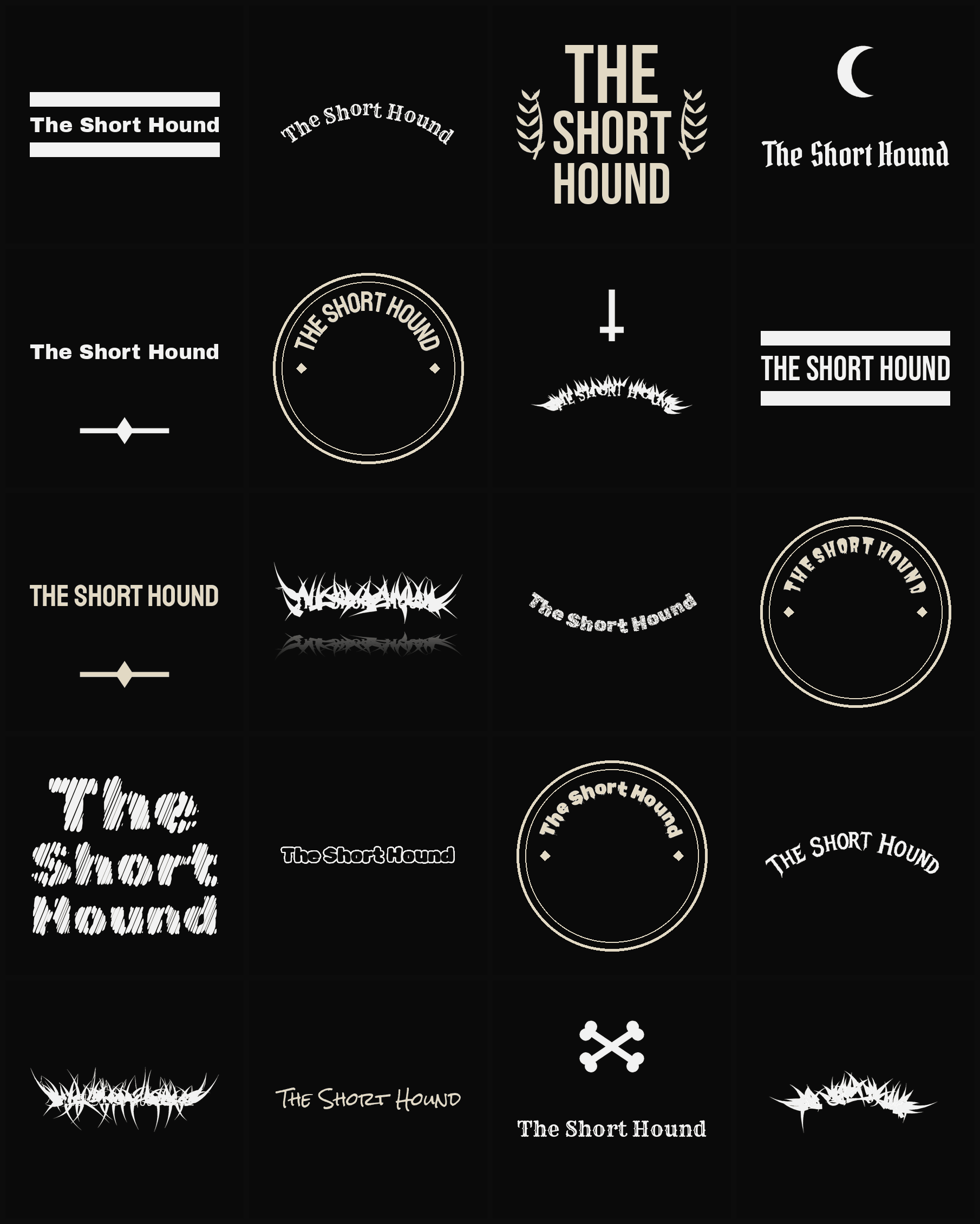 Twenty The Short Hound band logo ideas — different faces, treatments and spike settings