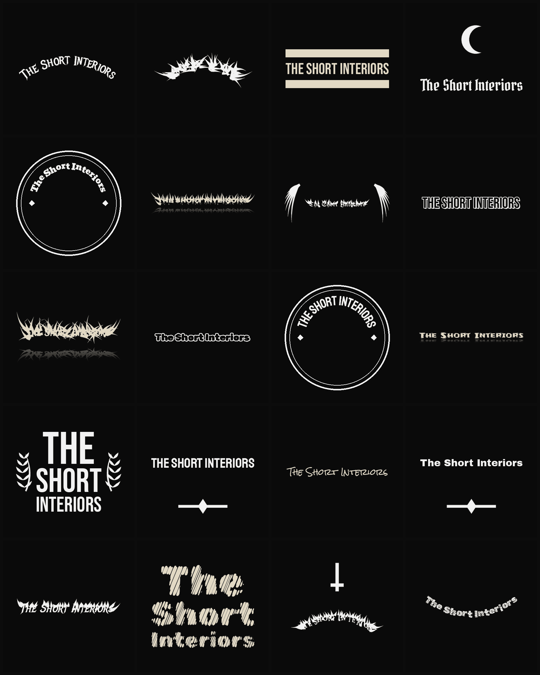 Twenty The Short Interiors band logo ideas — different faces, treatments and spike settings