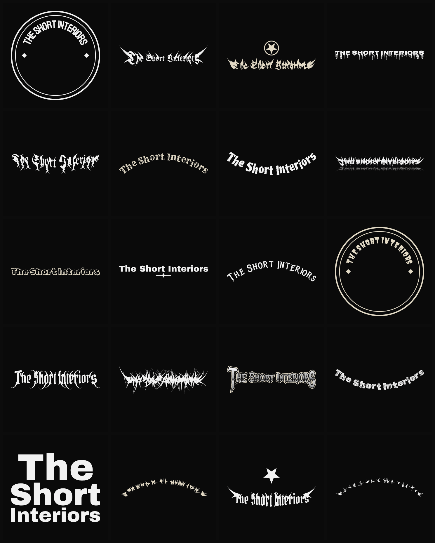Twenty The Short Interiors band logo ideas — different faces, treatments and spike settings