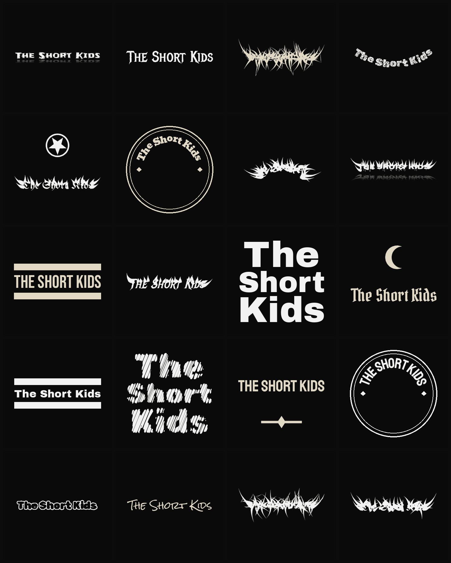 Twenty The Short Kids band logo ideas — different faces, treatments and spike settings