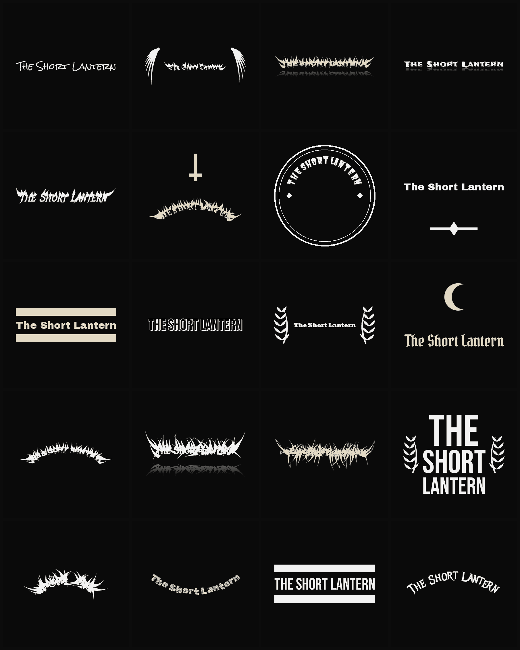 Twenty The Short Lantern band logo ideas — different faces, treatments and spike settings