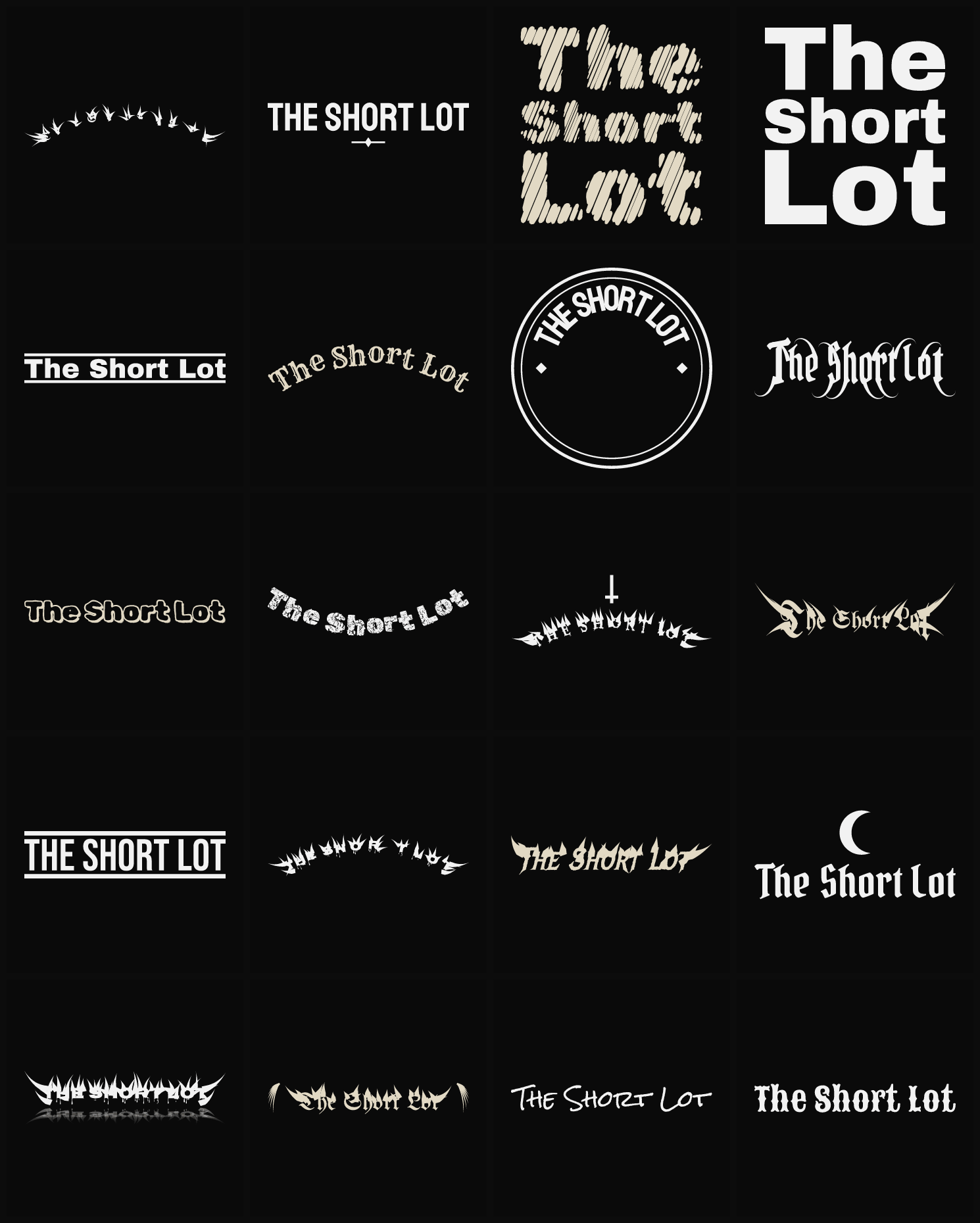 Twenty The Short Lot band logo ideas — different faces, treatments and spike settings