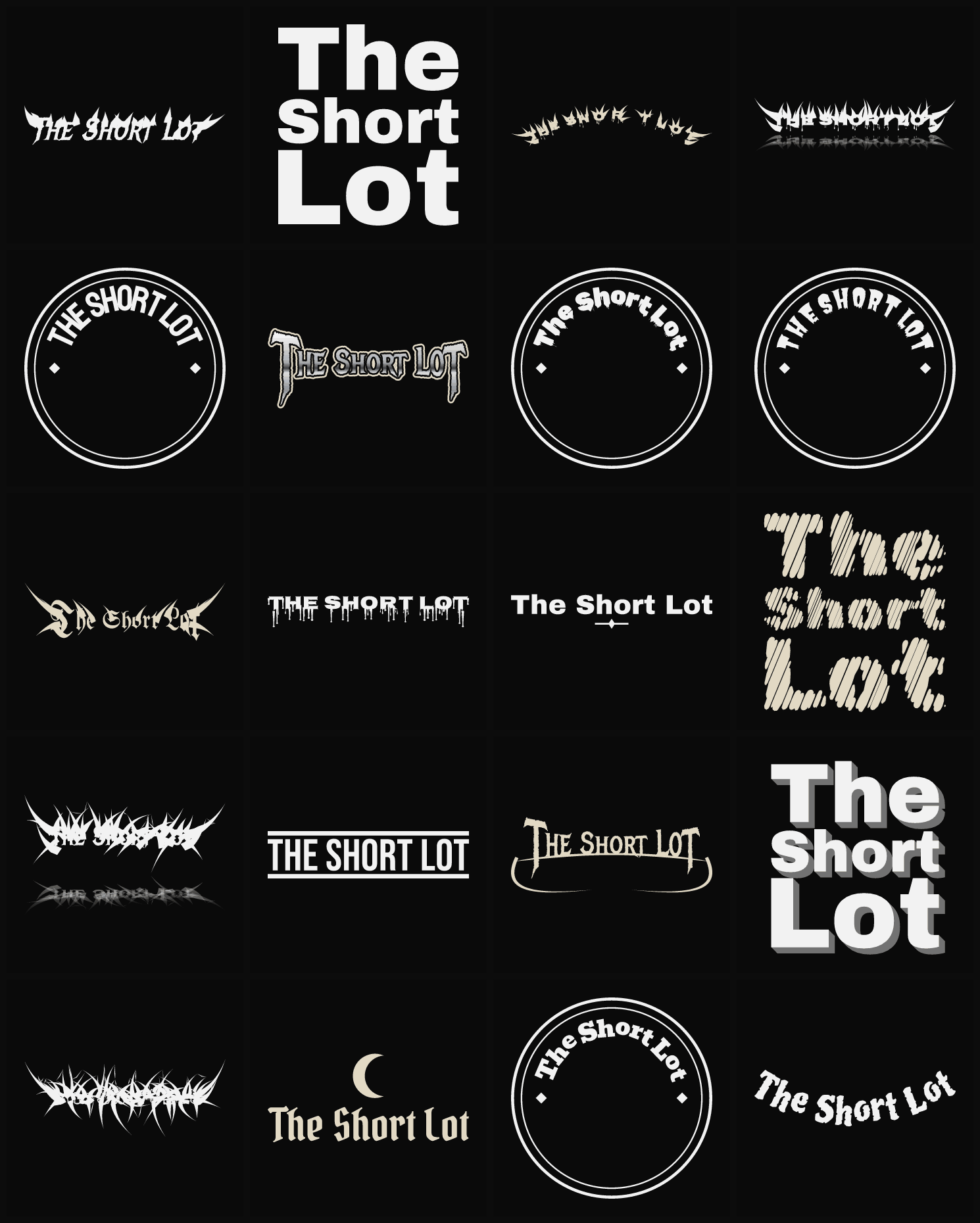 Twenty The Short Lot band logo ideas — different faces, treatments and spike settings