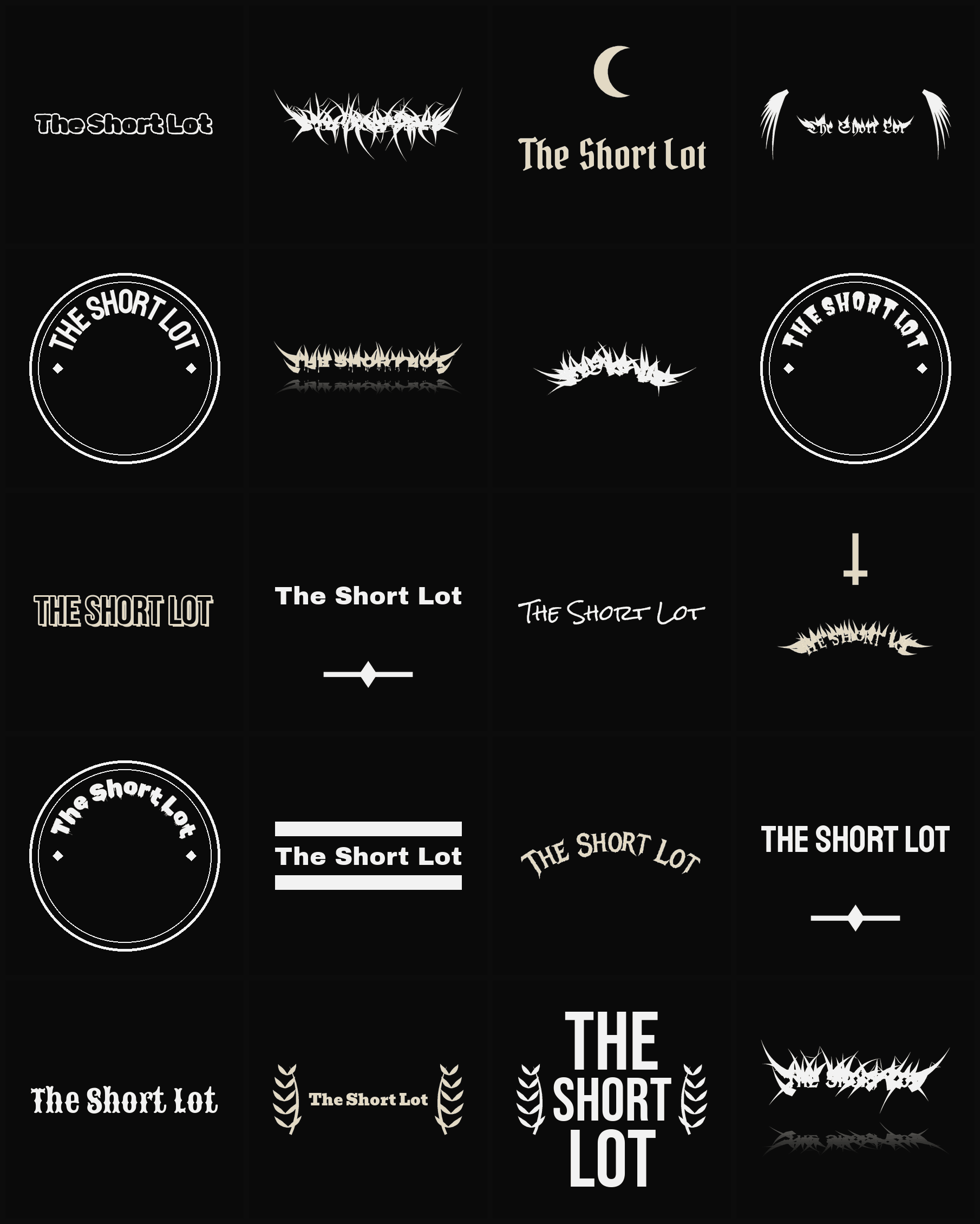 Twenty The Short Lot band logo ideas — different faces, treatments and spike settings