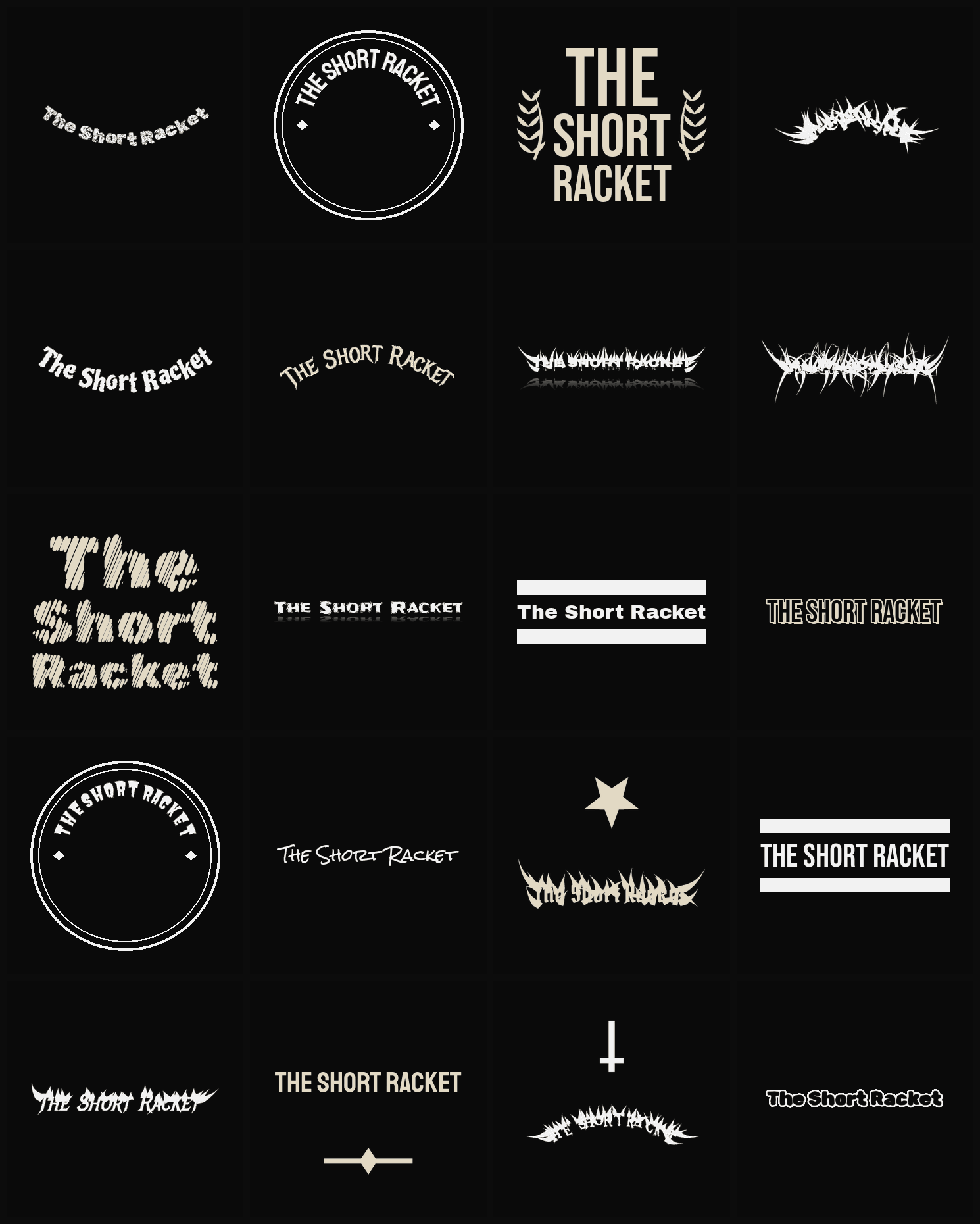 Twenty The Short Racket band logo ideas — different faces, treatments and spike settings