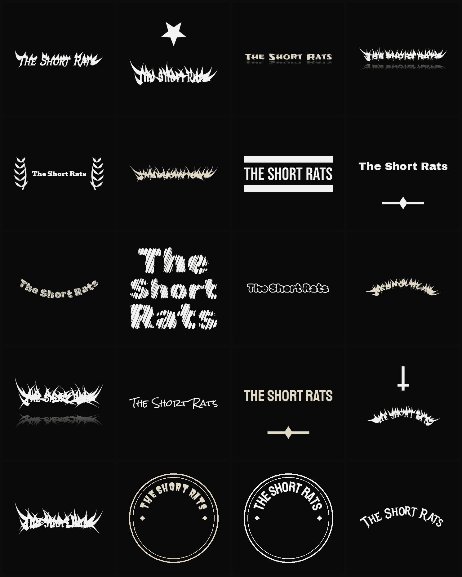 Twenty The Short Rats band logo ideas — different faces, treatments and spike settings