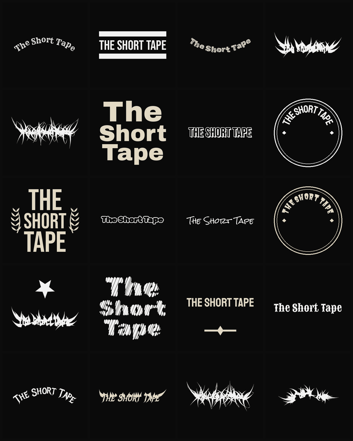 Twenty The Short Tape band logo ideas — different faces, treatments and spike settings
