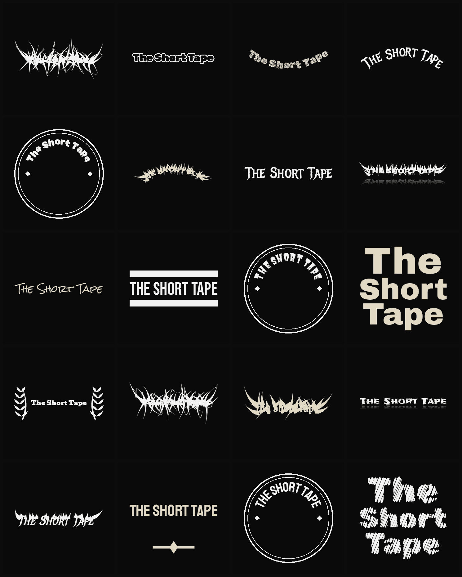 Twenty The Short Tape band logo ideas — different faces, treatments and spike settings