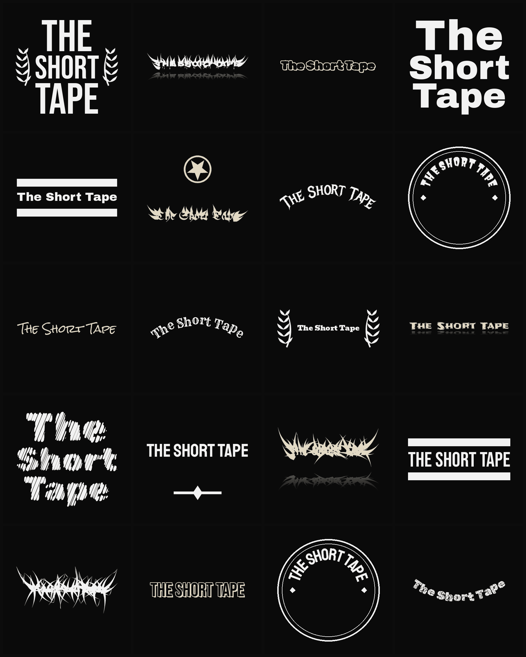 Twenty The Short Tape band logo ideas — different faces, treatments and spike settings