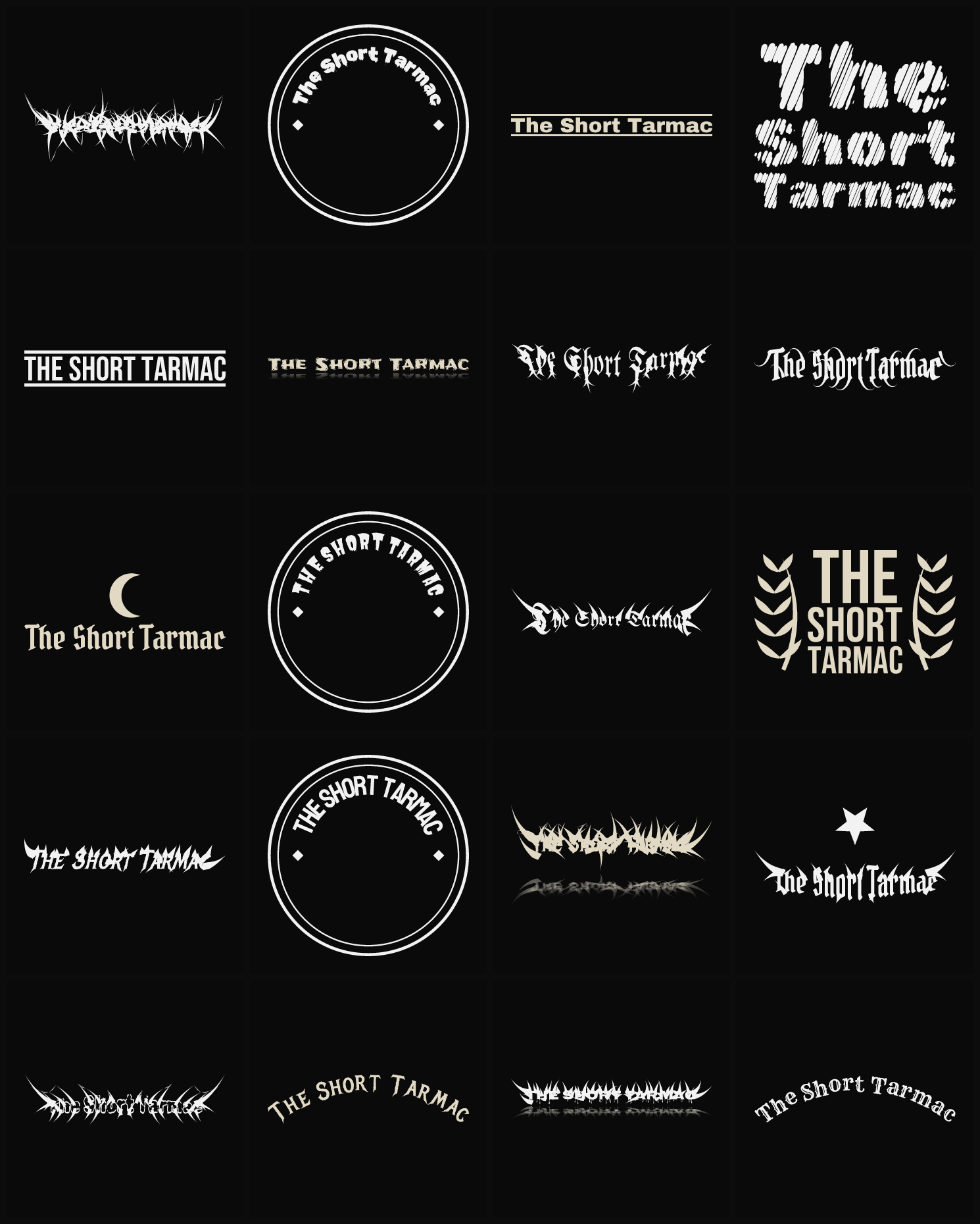 Twenty The Short Tarmac band logo ideas — different faces, treatments and spike settings