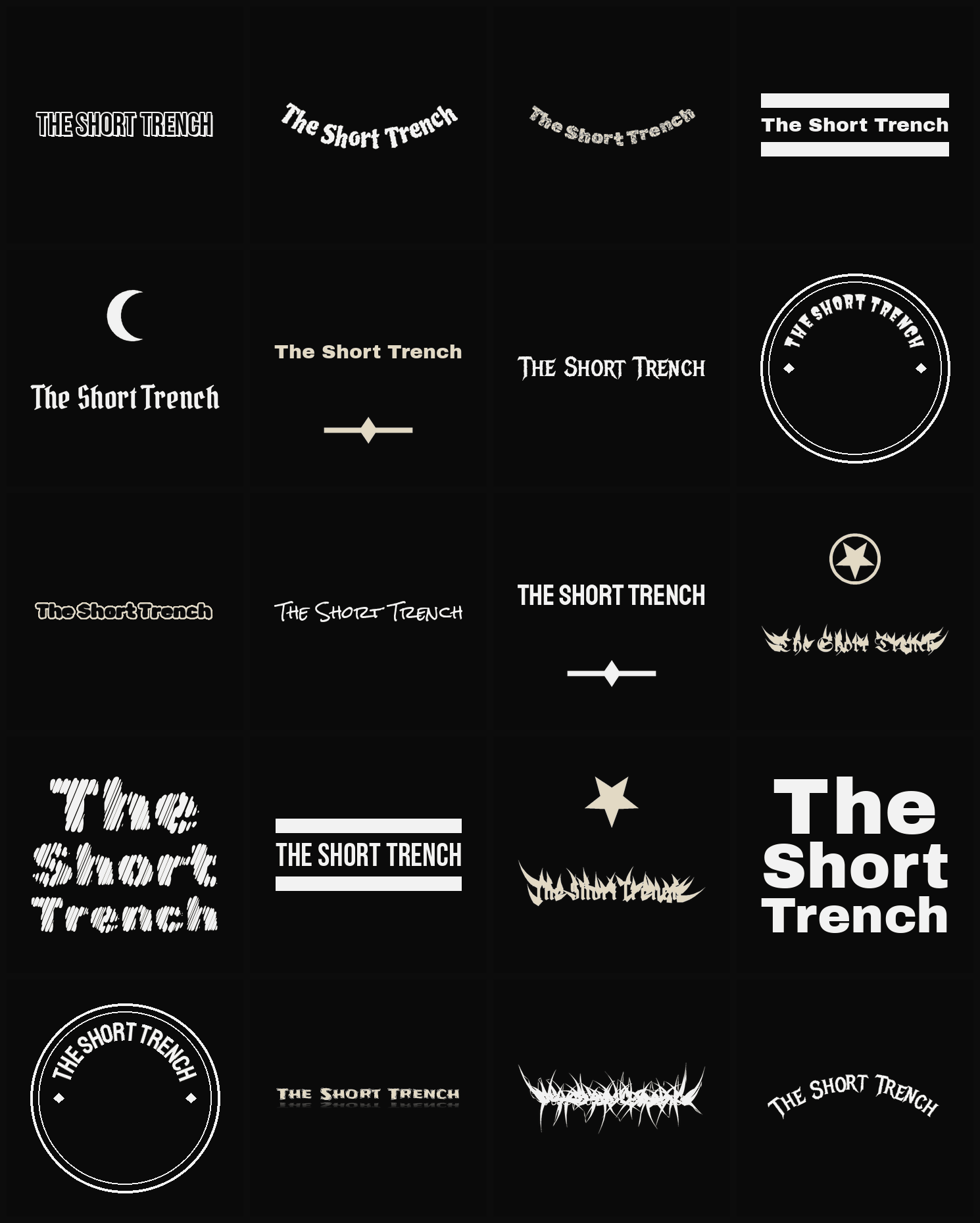 Twenty The Short Trench band logo ideas — different faces, treatments and spike settings