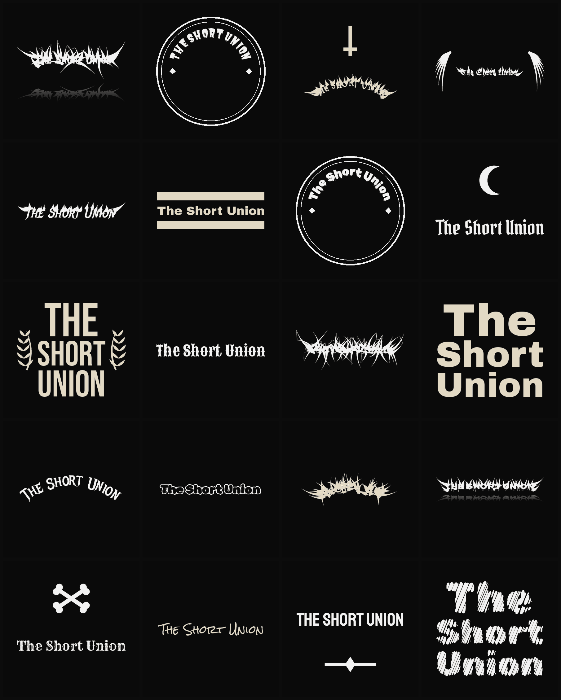 Twenty The Short Union band logo ideas — different faces, treatments and spike settings