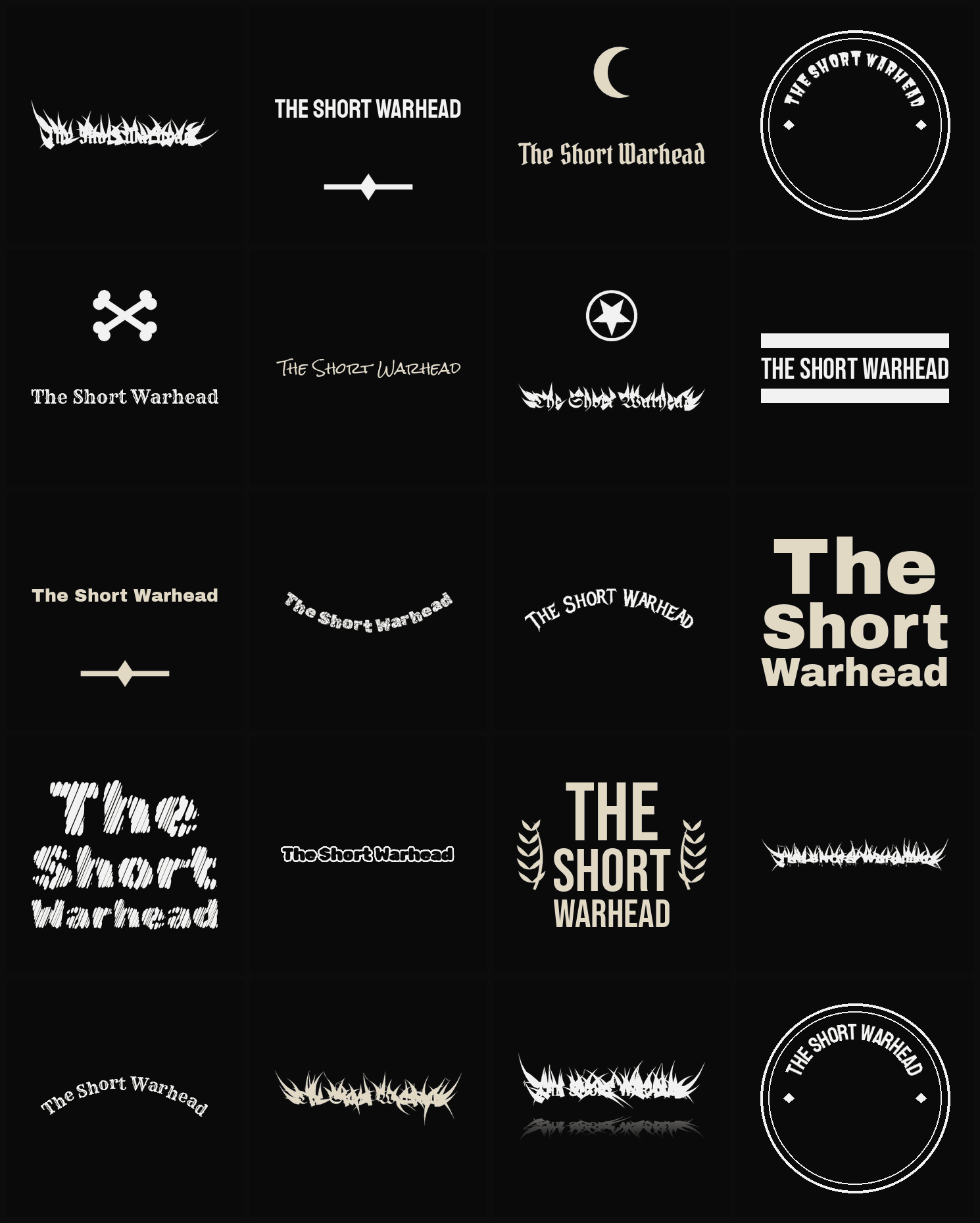 Twenty The Short Warhead band logo ideas — different faces, treatments and spike settings