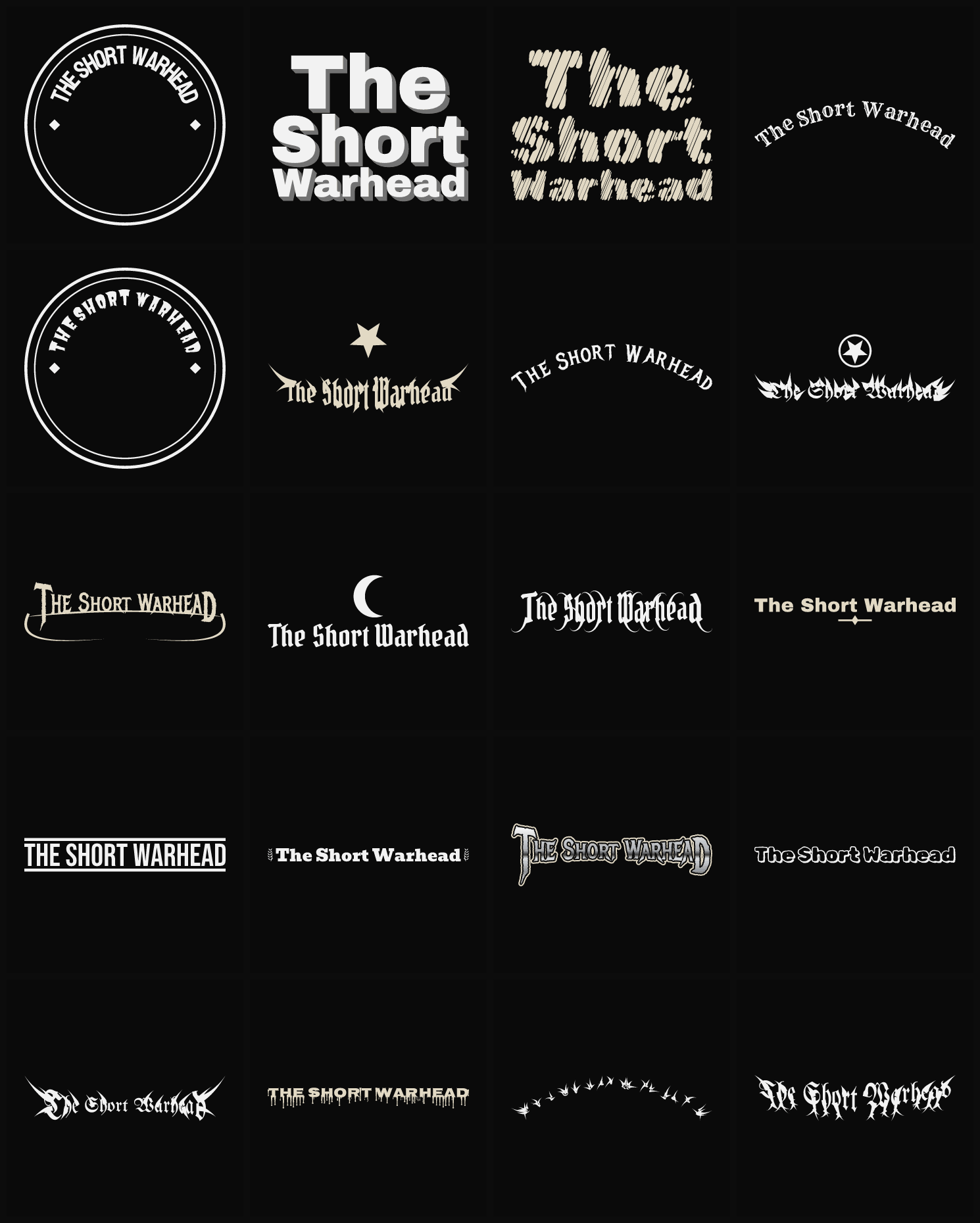 Twenty The Short Warhead band logo ideas — different faces, treatments and spike settings