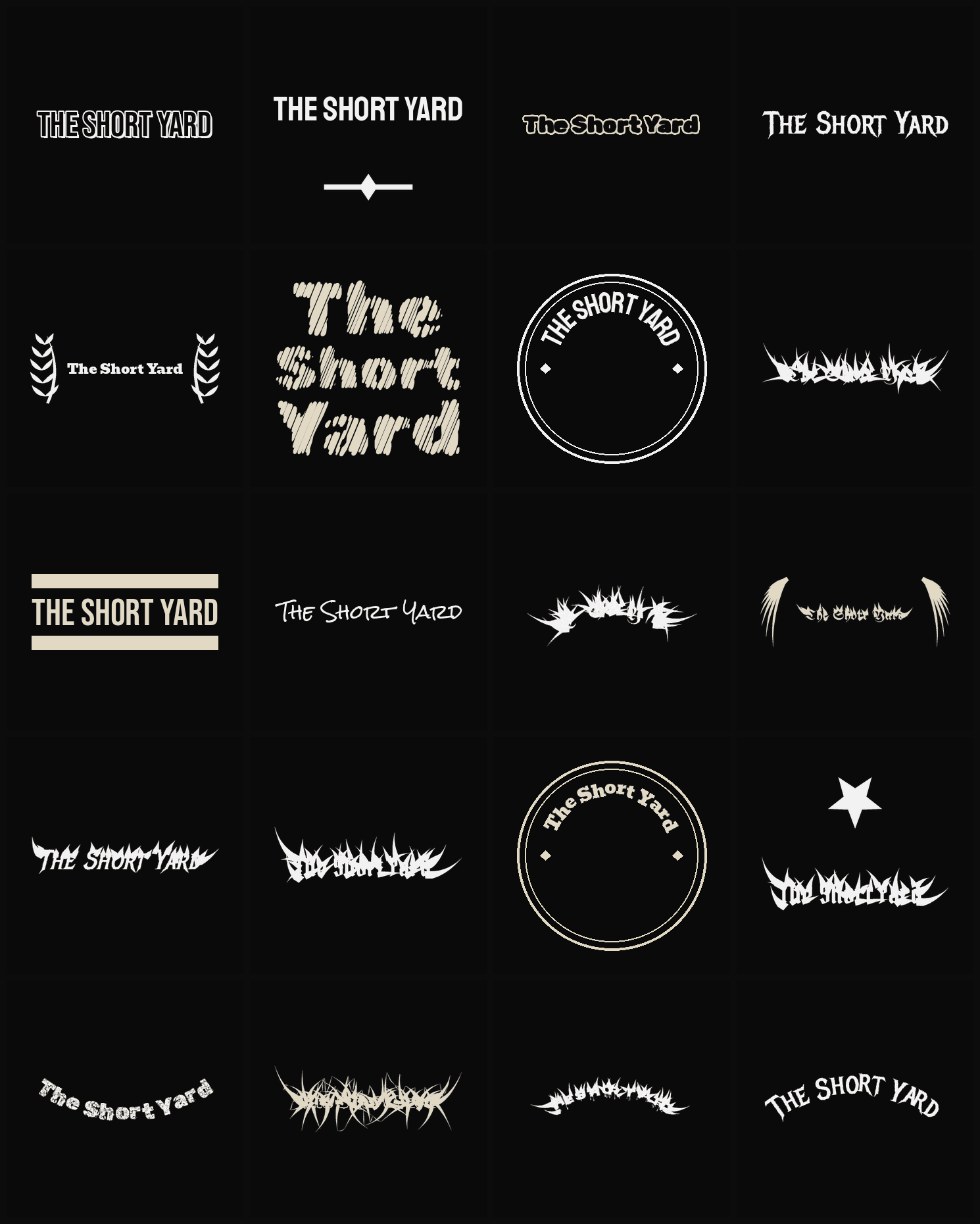 Twenty The Short Yard band logo ideas — different faces, treatments and spike settings