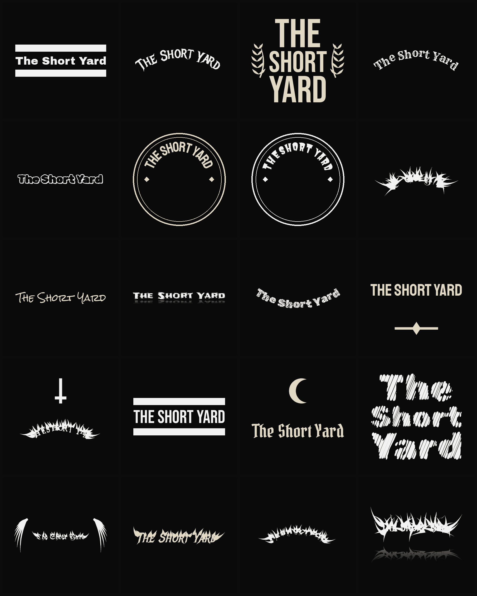 Twenty The Short Yard band logo ideas — different faces, treatments and spike settings