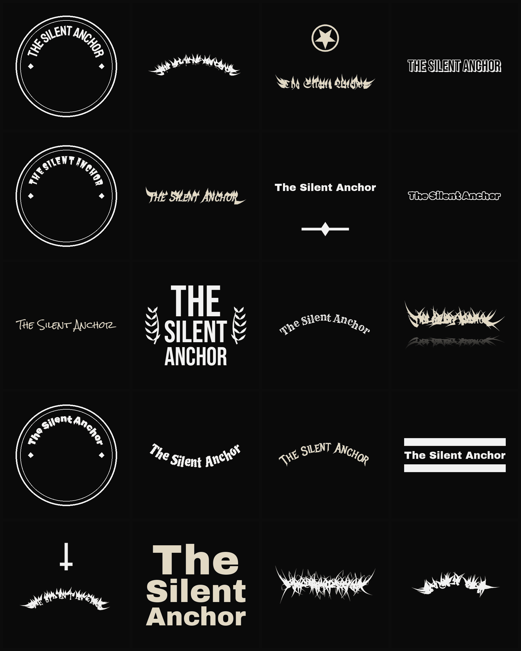 Twenty The Silent Anchor band logo ideas — different faces, treatments and spike settings
