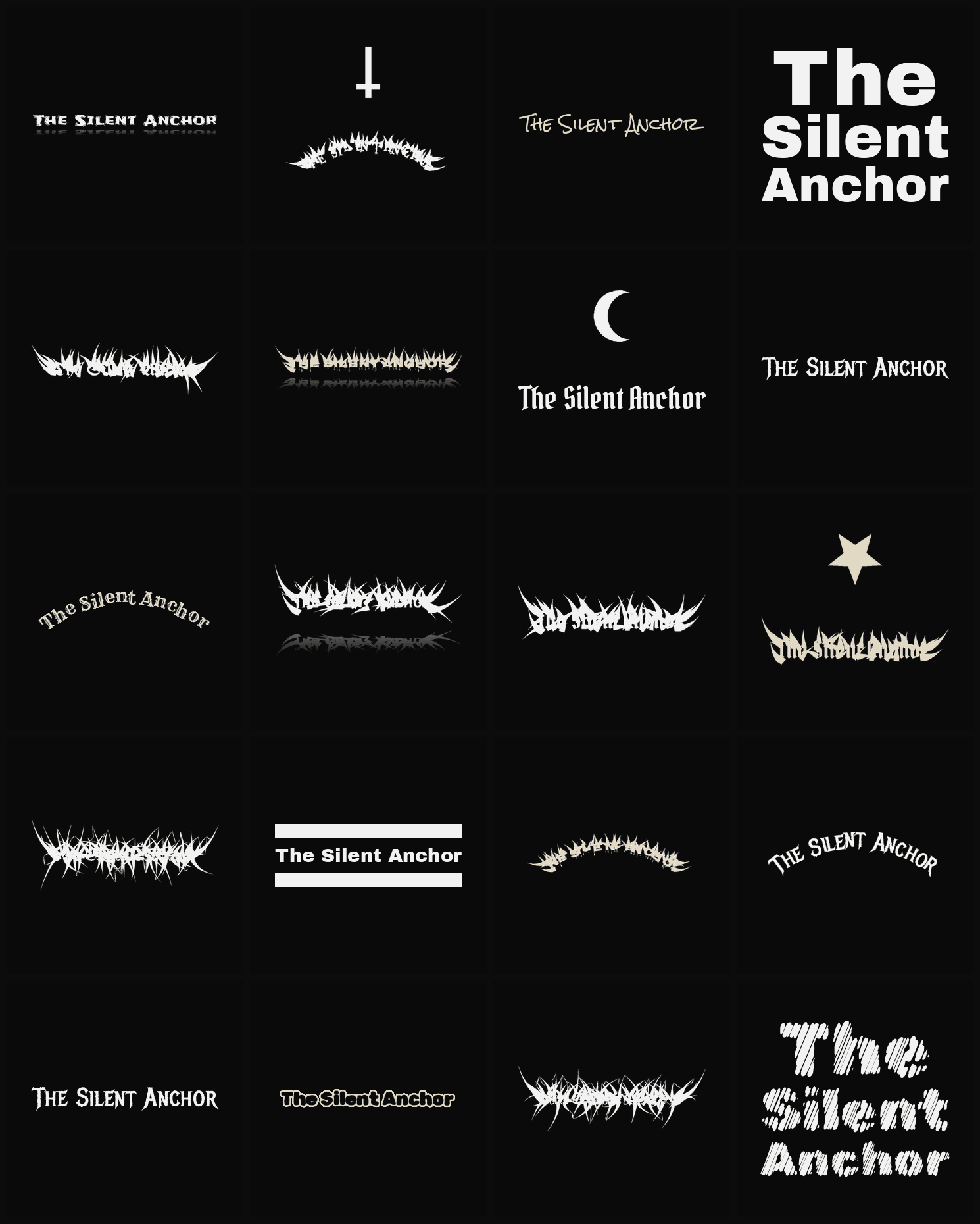 Twenty The Silent Anchor band logo ideas — different faces, treatments and spike settings