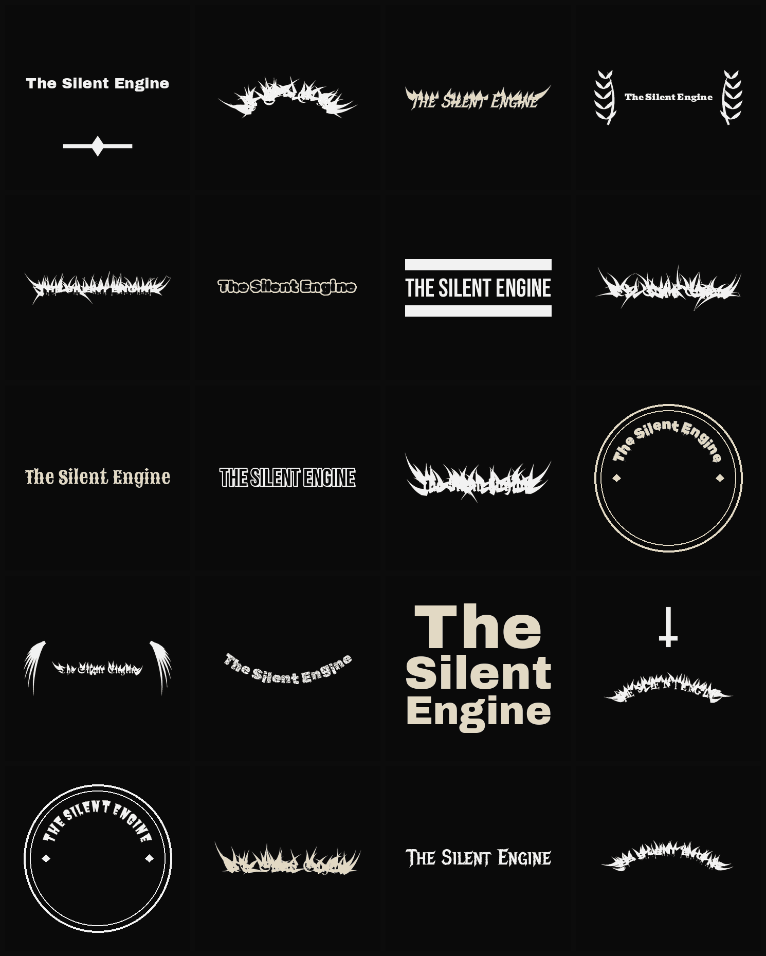 Twenty The Silent Engine band logo ideas — different faces, treatments and spike settings
