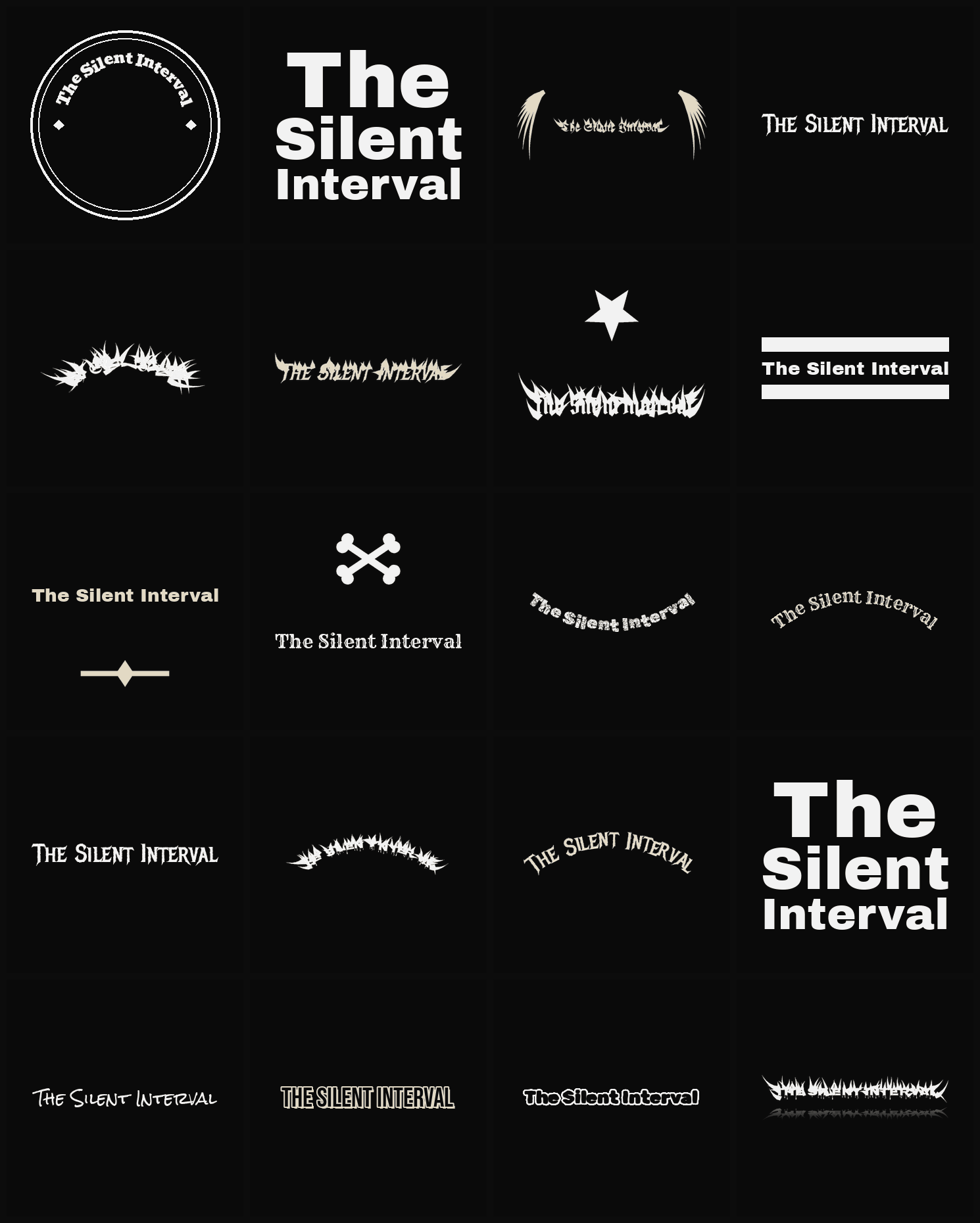 Twenty The Silent Interval band logo ideas — different faces, treatments and spike settings