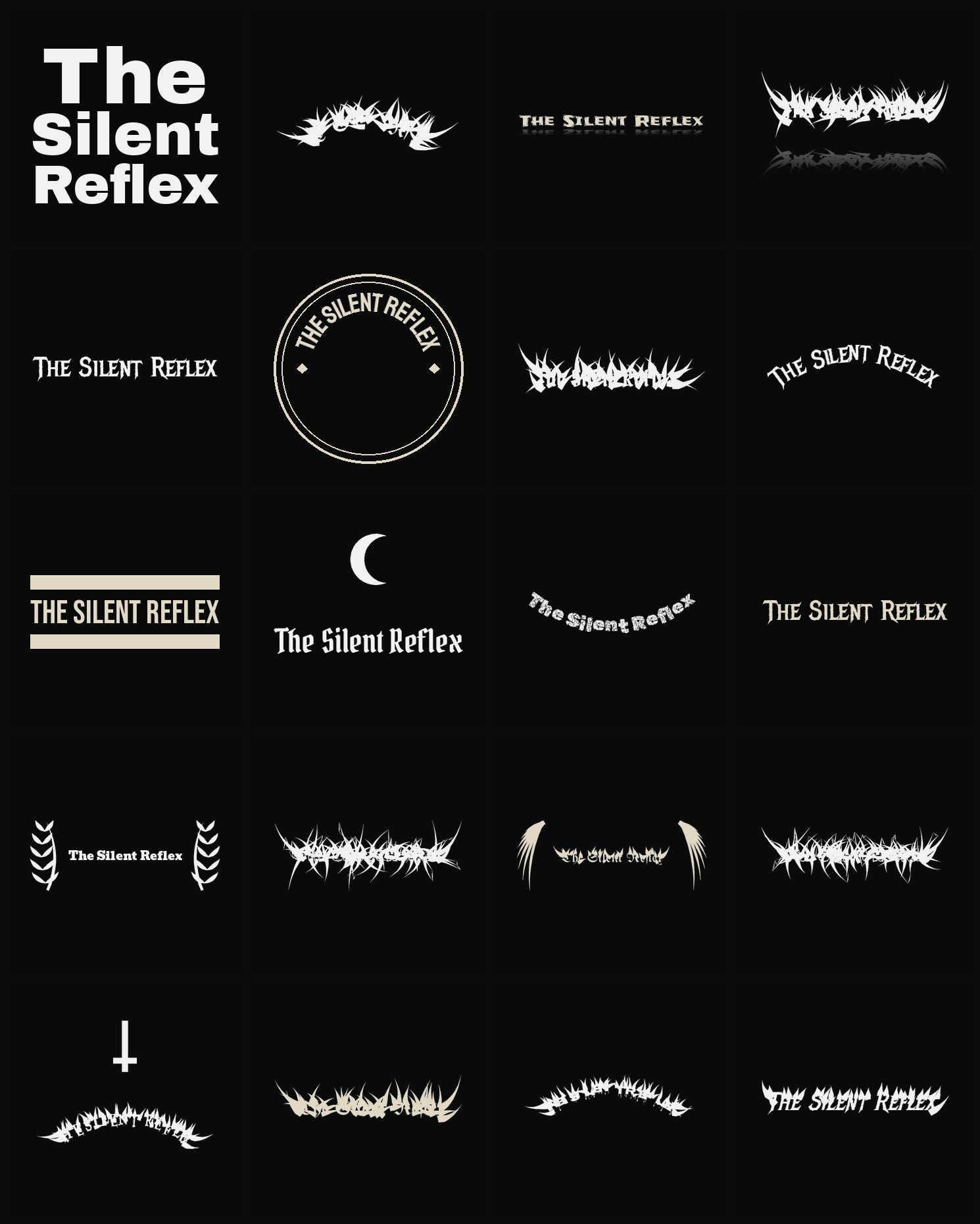 Twenty The Silent Reflex band logo ideas — different faces, treatments and spike settings