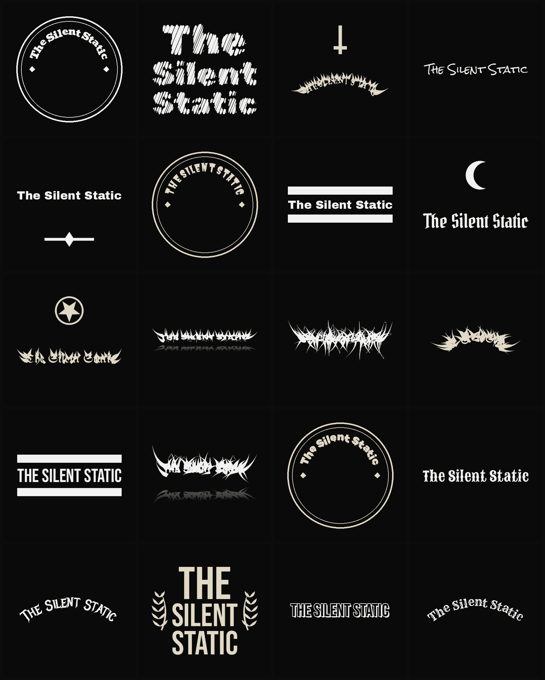 Twenty The Silent Static band logo ideas — different faces, treatments and spike settings