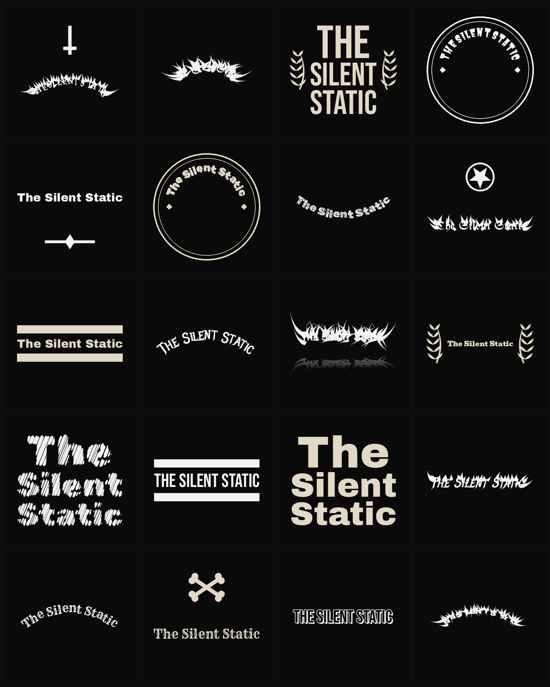 Twenty The Silent Static band logo ideas — different faces, treatments and spike settings
