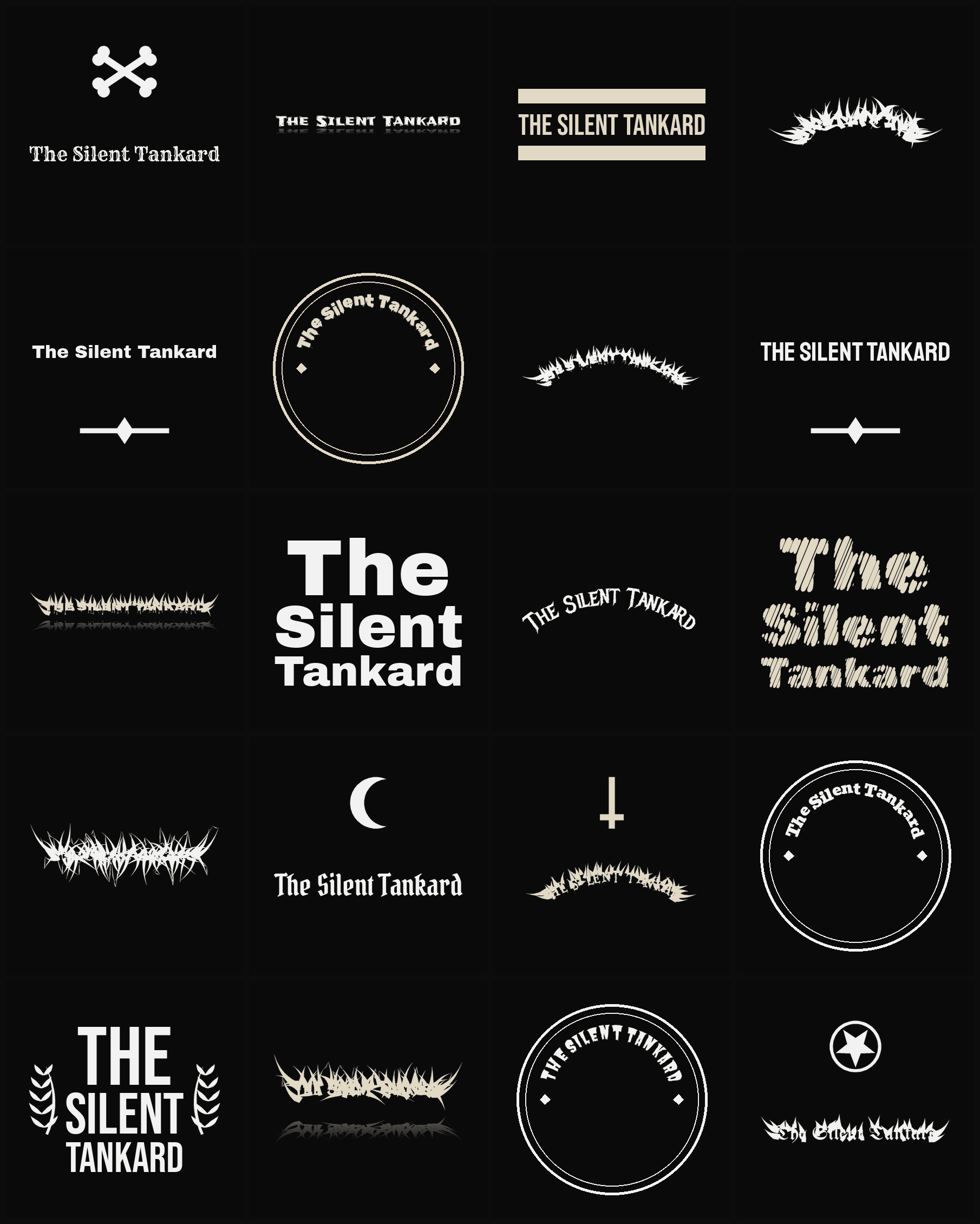 Twenty The Silent Tankard band logo ideas — different faces, treatments and spike settings