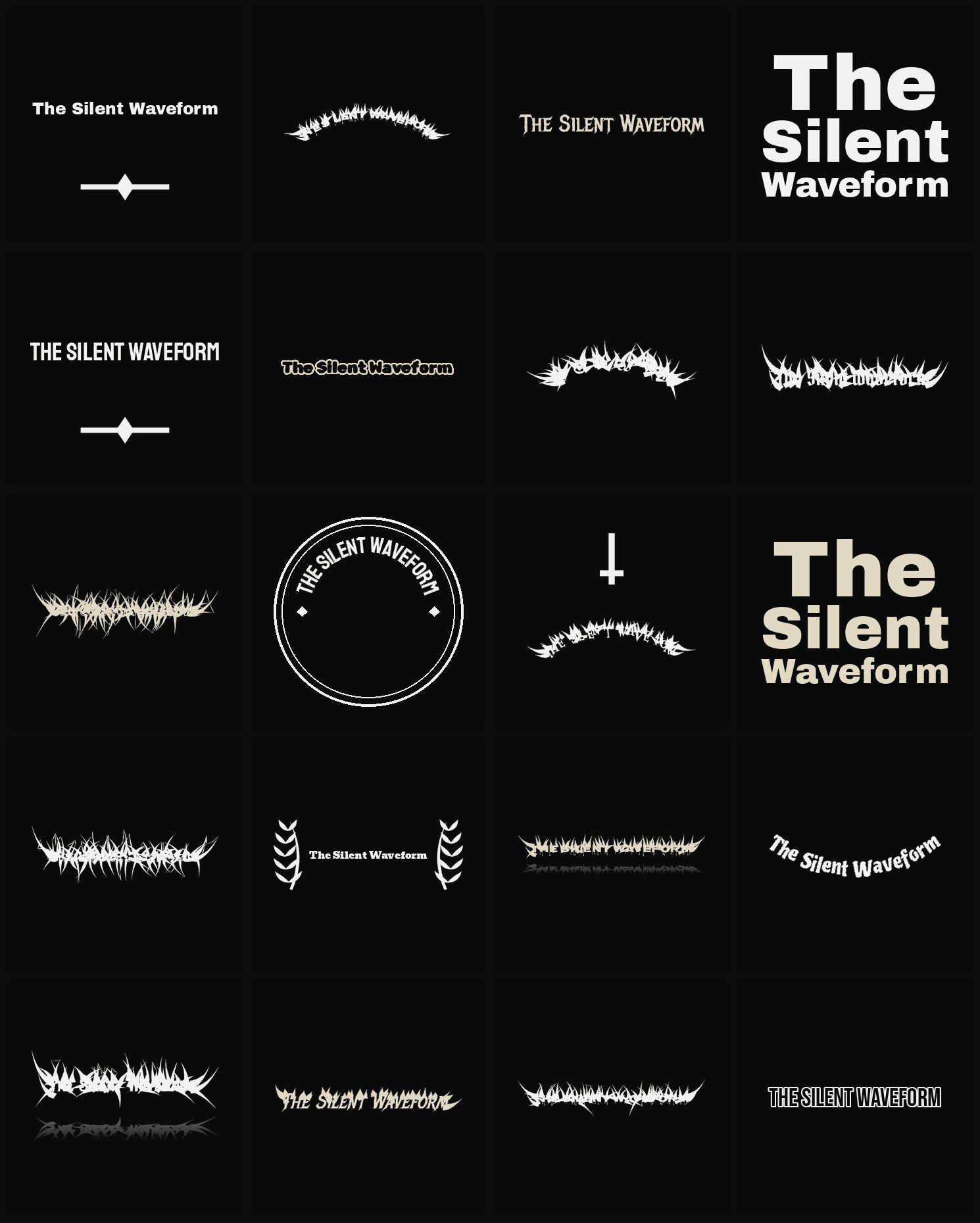 Twenty The Silent Waveform band logo ideas — different faces, treatments and spike settings