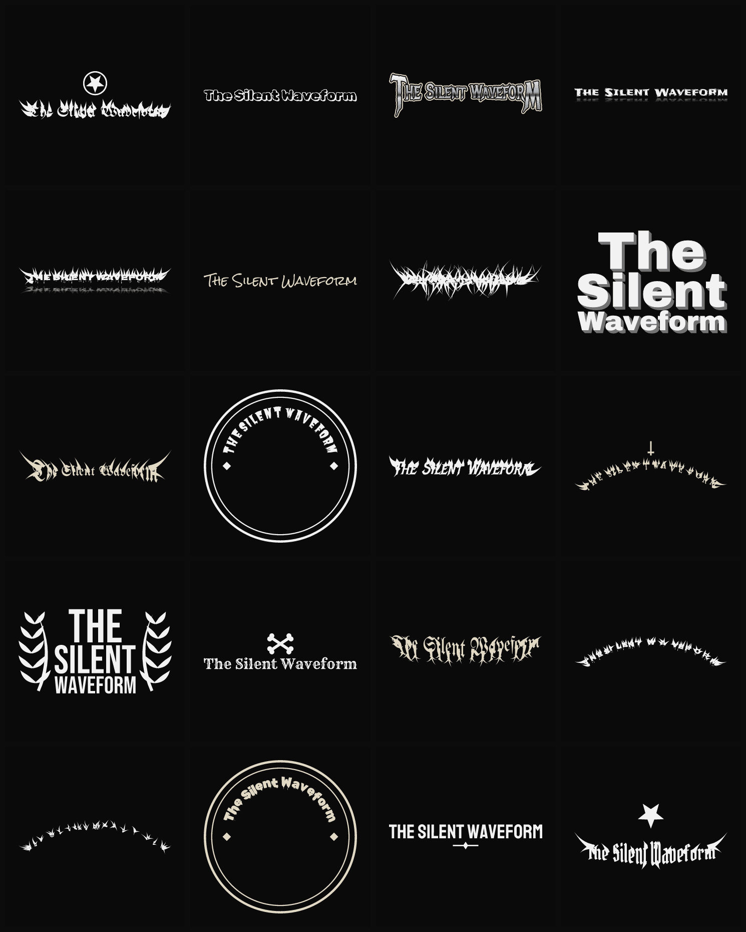Twenty The Silent Waveform band logo ideas — different faces, treatments and spike settings