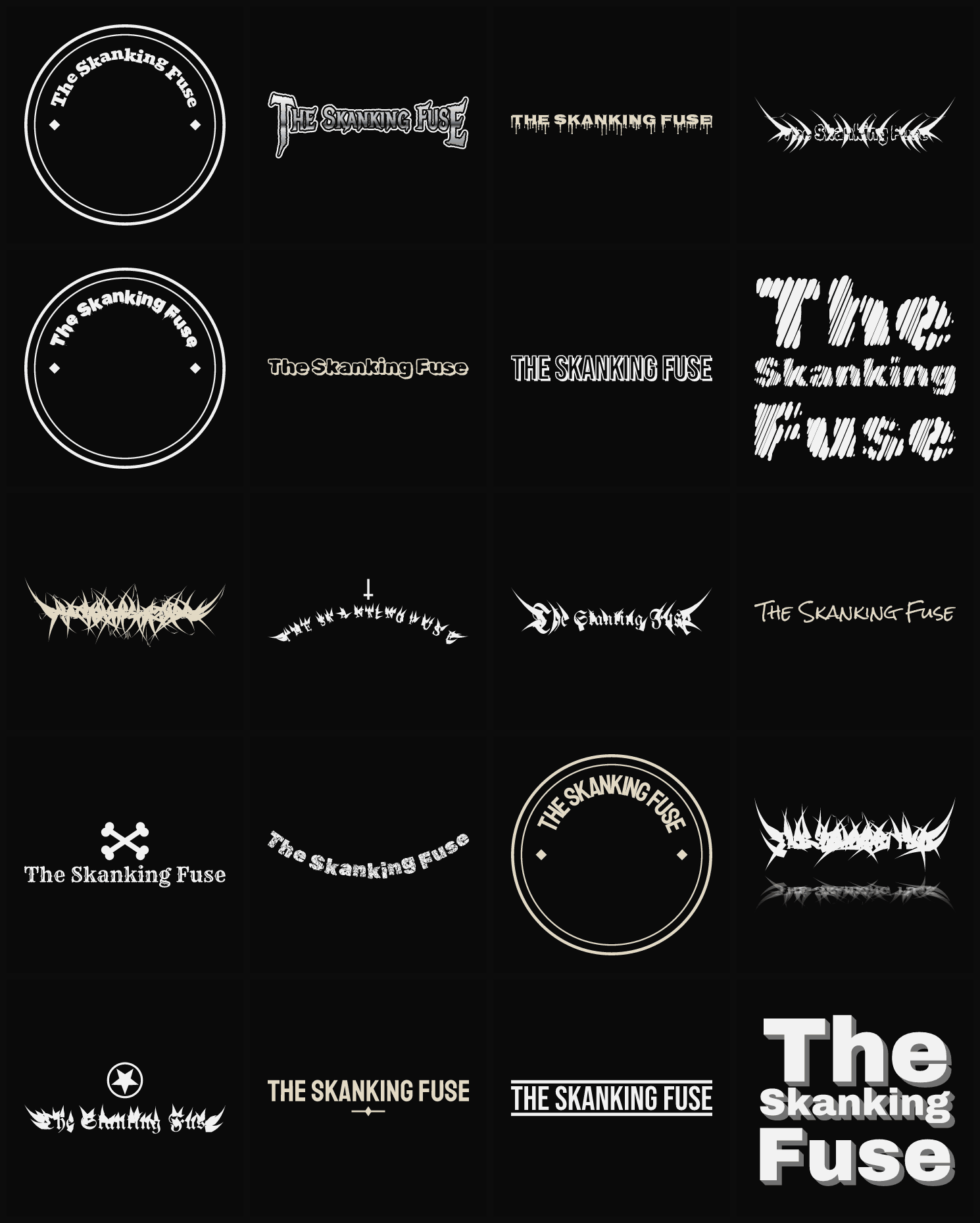 Twenty The Skanking Fuse band logo ideas — different faces, treatments and spike settings