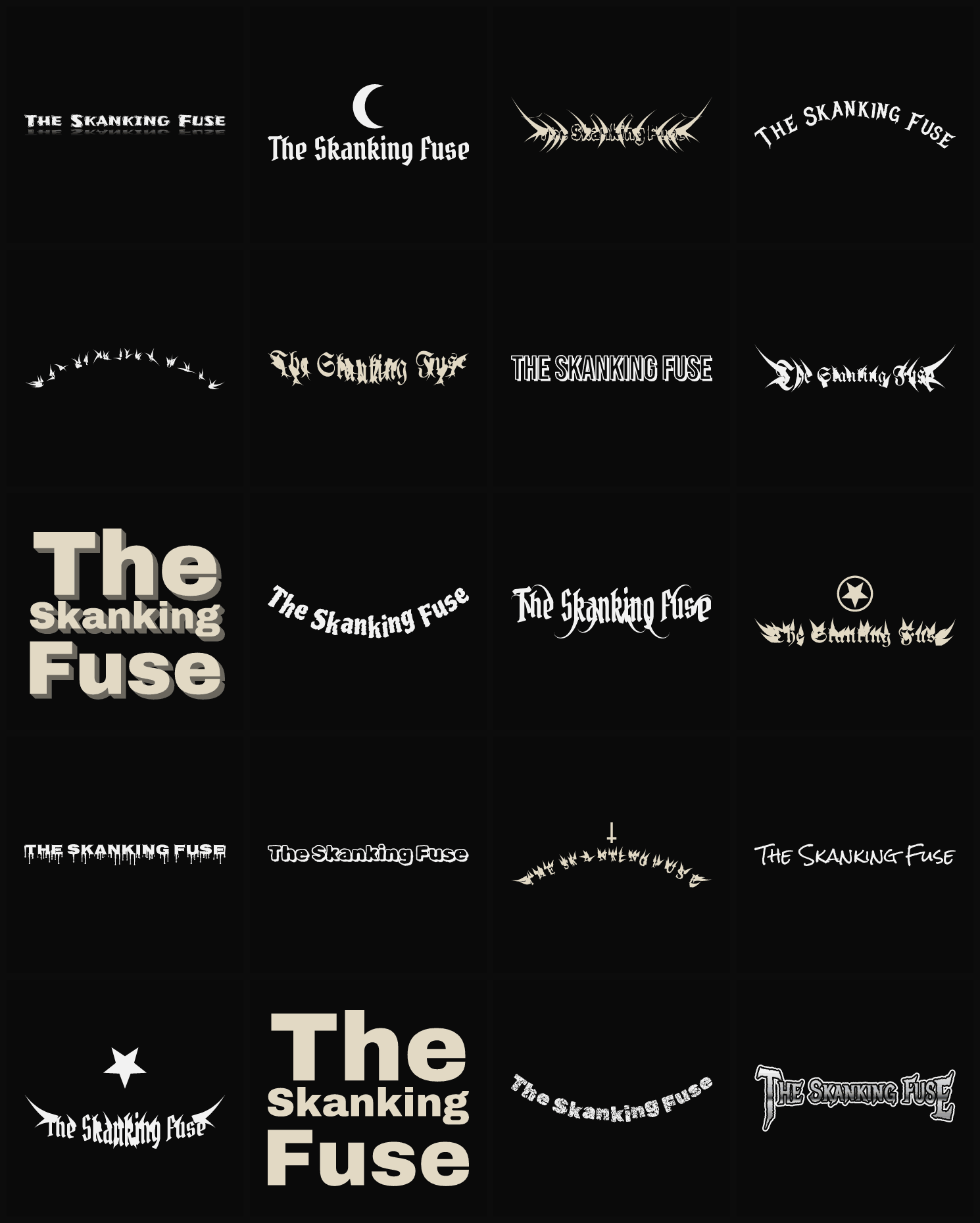 Twenty The Skanking Fuse band logo ideas — different faces, treatments and spike settings