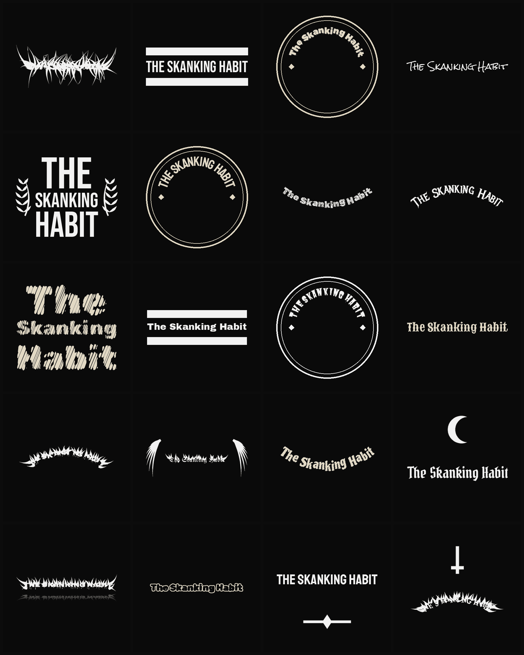 Twenty The Skanking Habit band logo ideas — different faces, treatments and spike settings