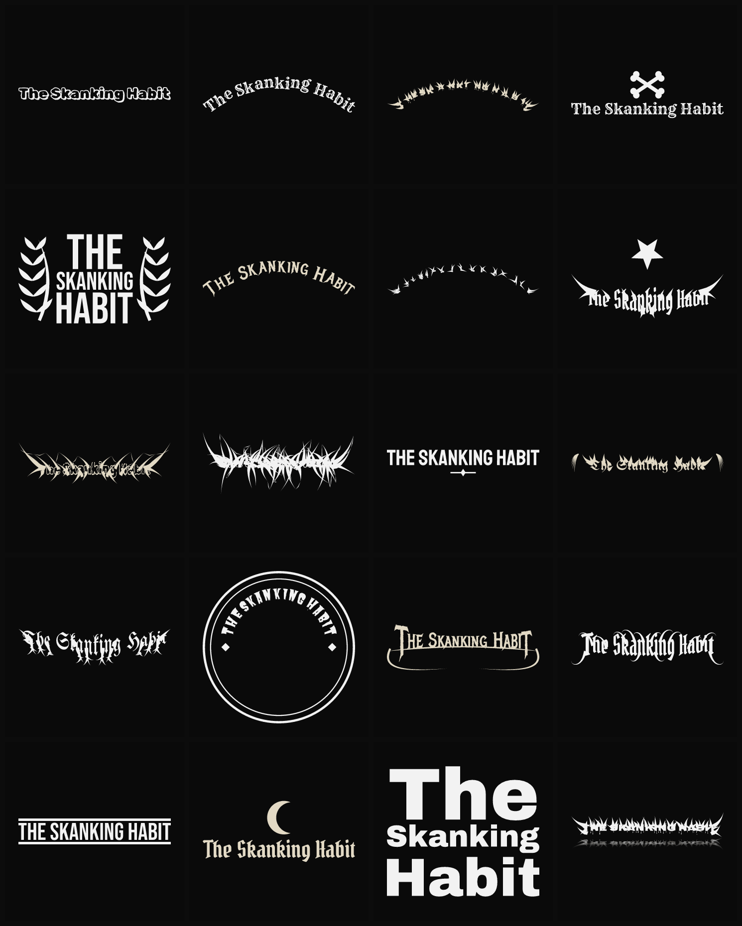 Twenty The Skanking Habit band logo ideas — different faces, treatments and spike settings