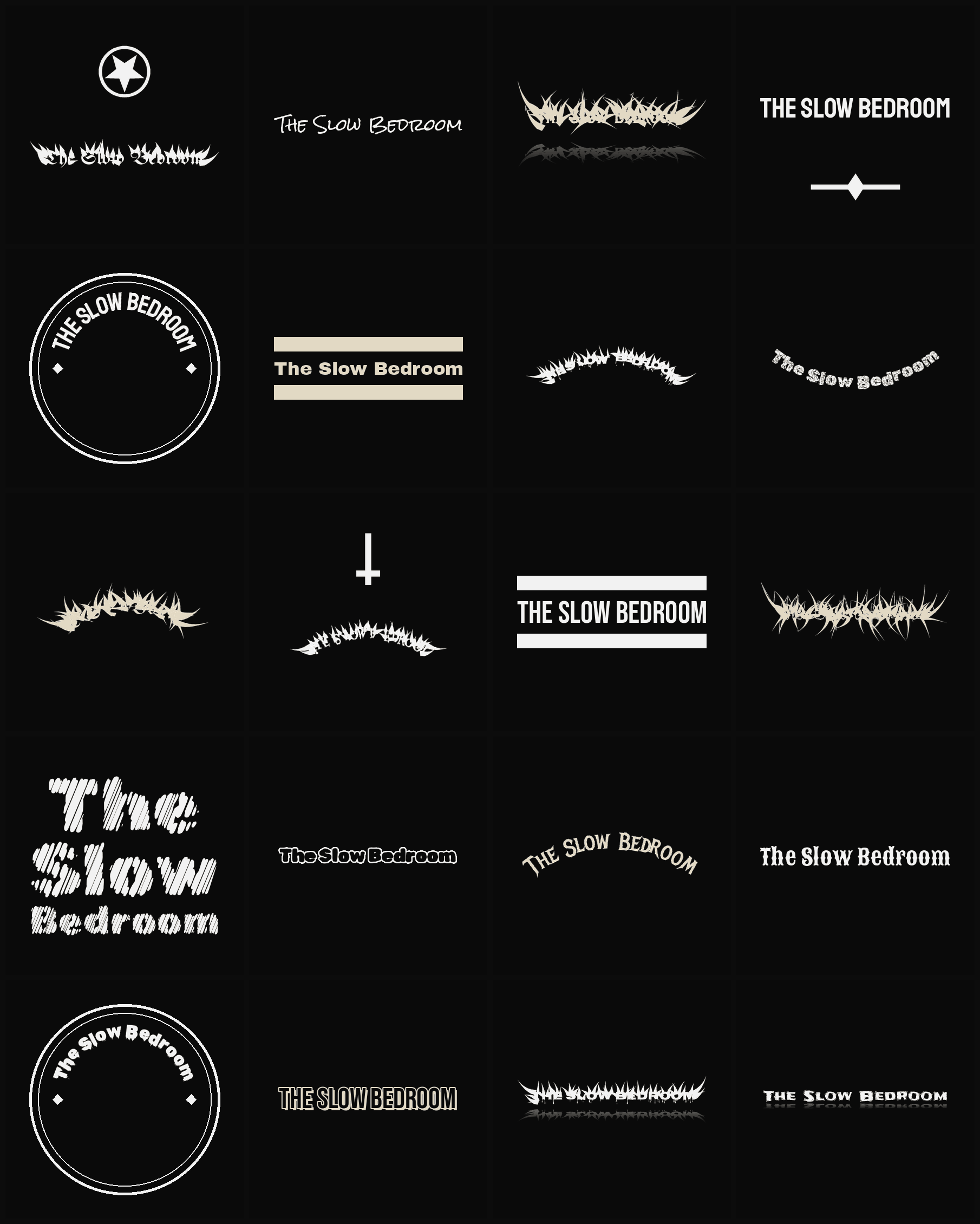 Twenty The Slow Bedroom band logo ideas — different faces, treatments and spike settings