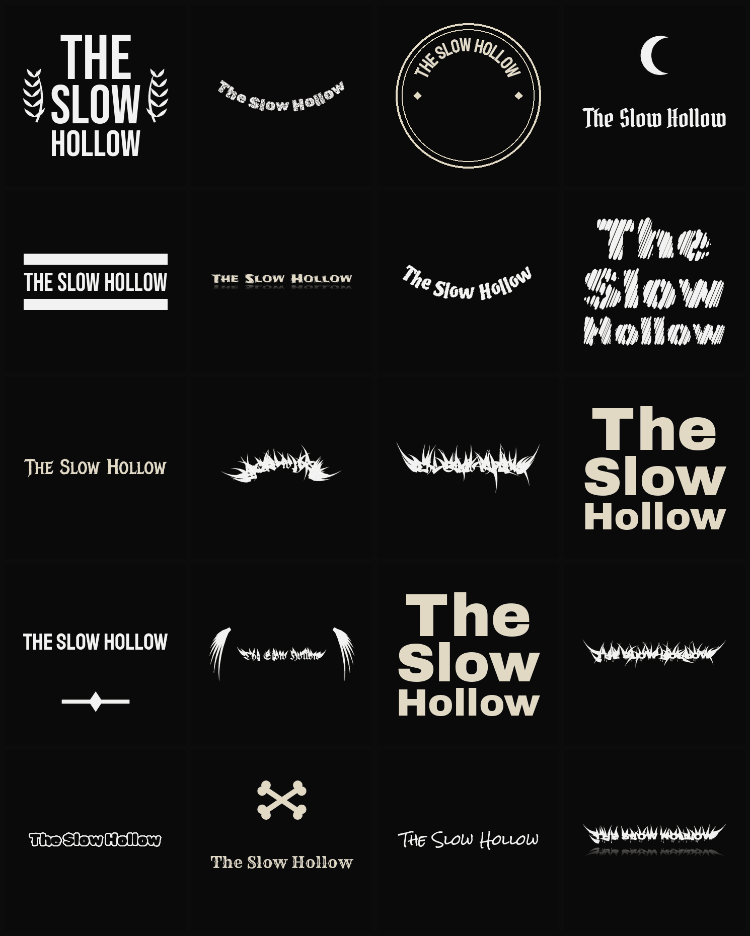 Twenty The Slow Hollow band logo ideas — different faces, treatments and spike settings