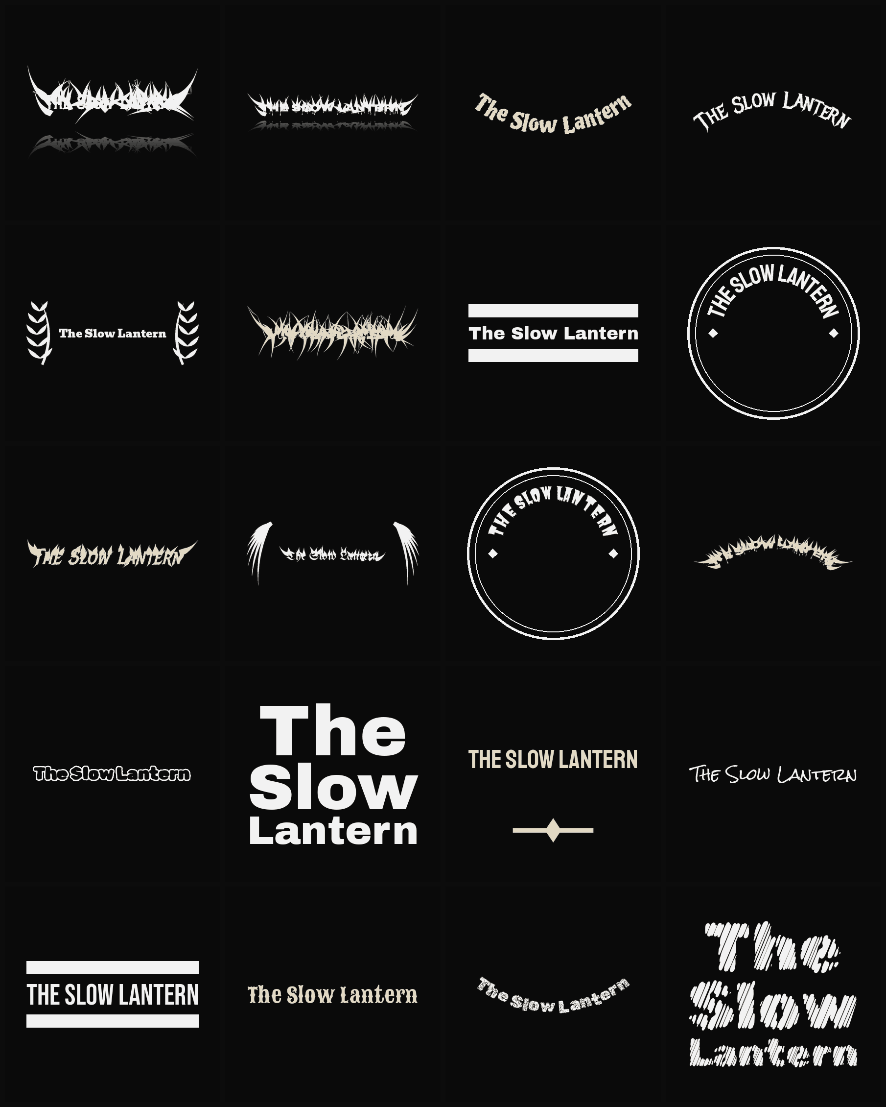 Twenty The Slow Lantern band logo ideas — different faces, treatments and spike settings