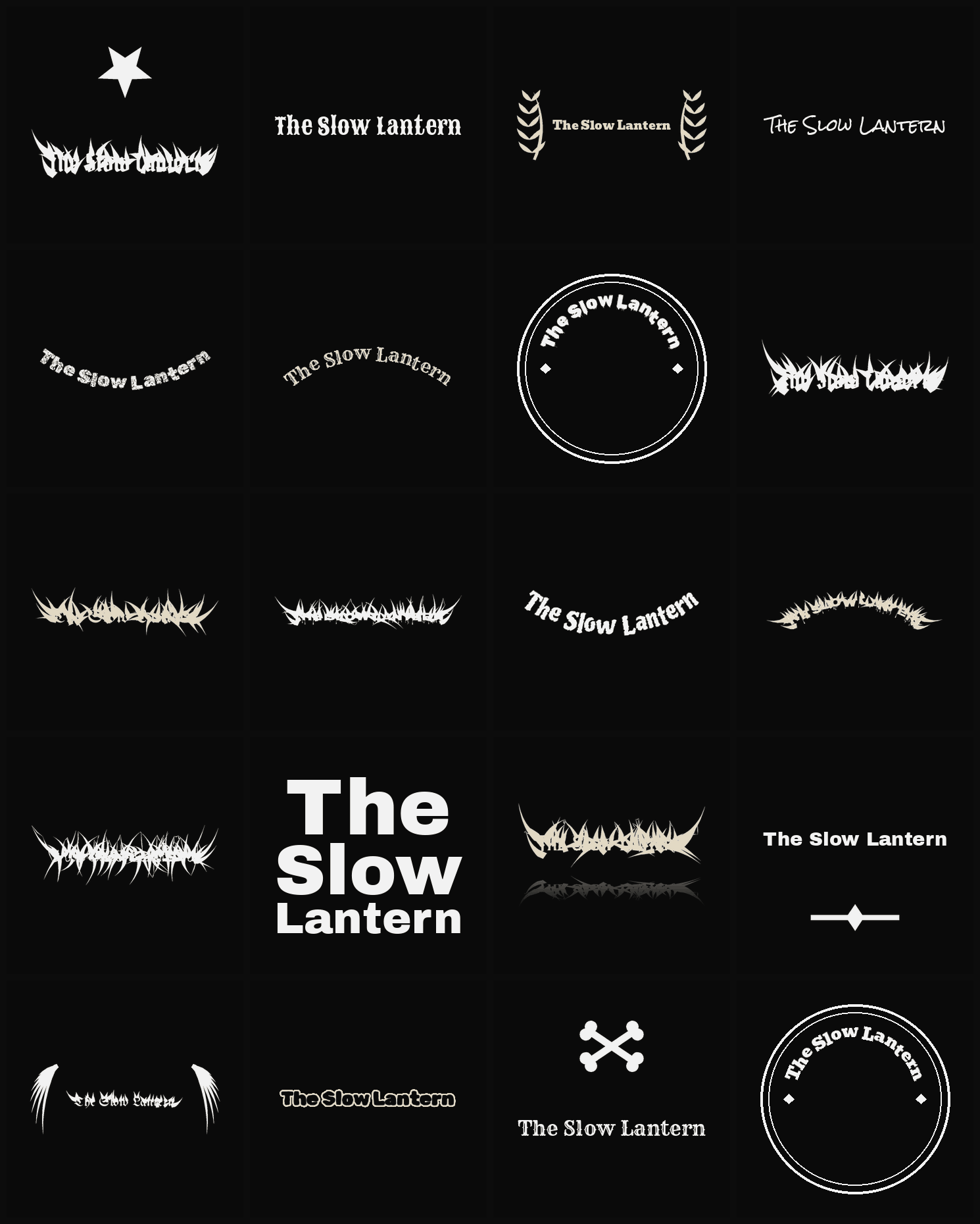 Twenty The Slow Lantern band logo ideas — different faces, treatments and spike settings