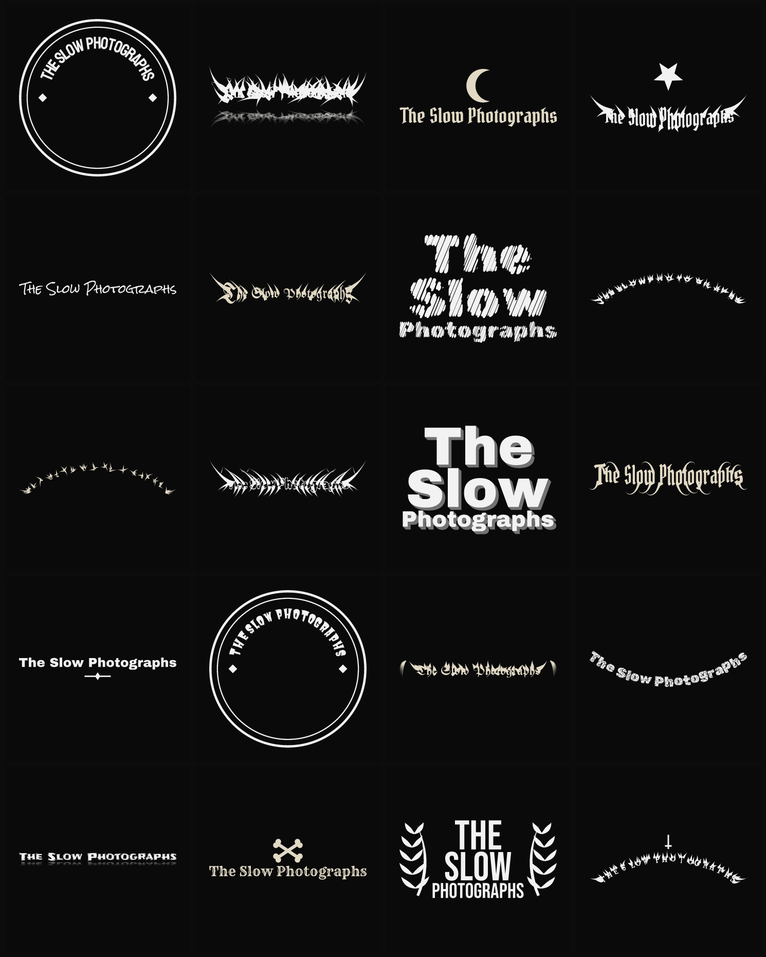 Twenty The Slow Photographs band logo ideas — different faces, treatments and spike settings