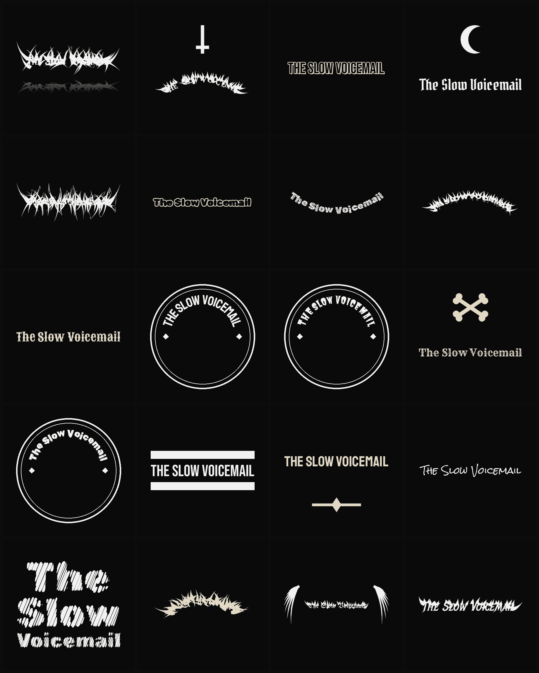 Twenty The Slow Voicemail band logo ideas — different faces, treatments and spike settings