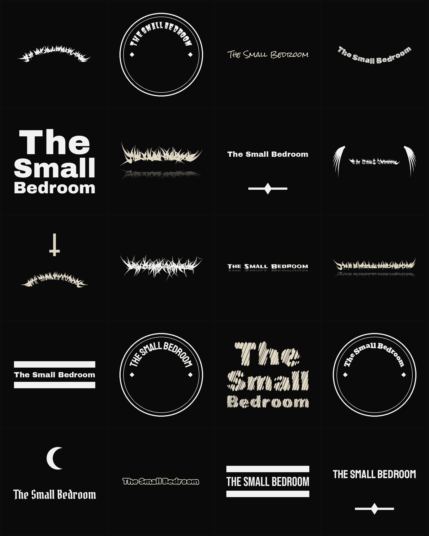 Twenty The Small Bedroom band logo ideas — different faces, treatments and spike settings