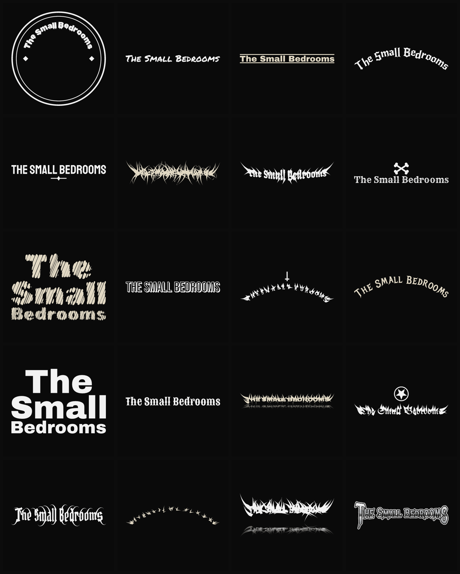Twenty The Small Bedrooms band logo ideas — different faces, treatments and spike settings