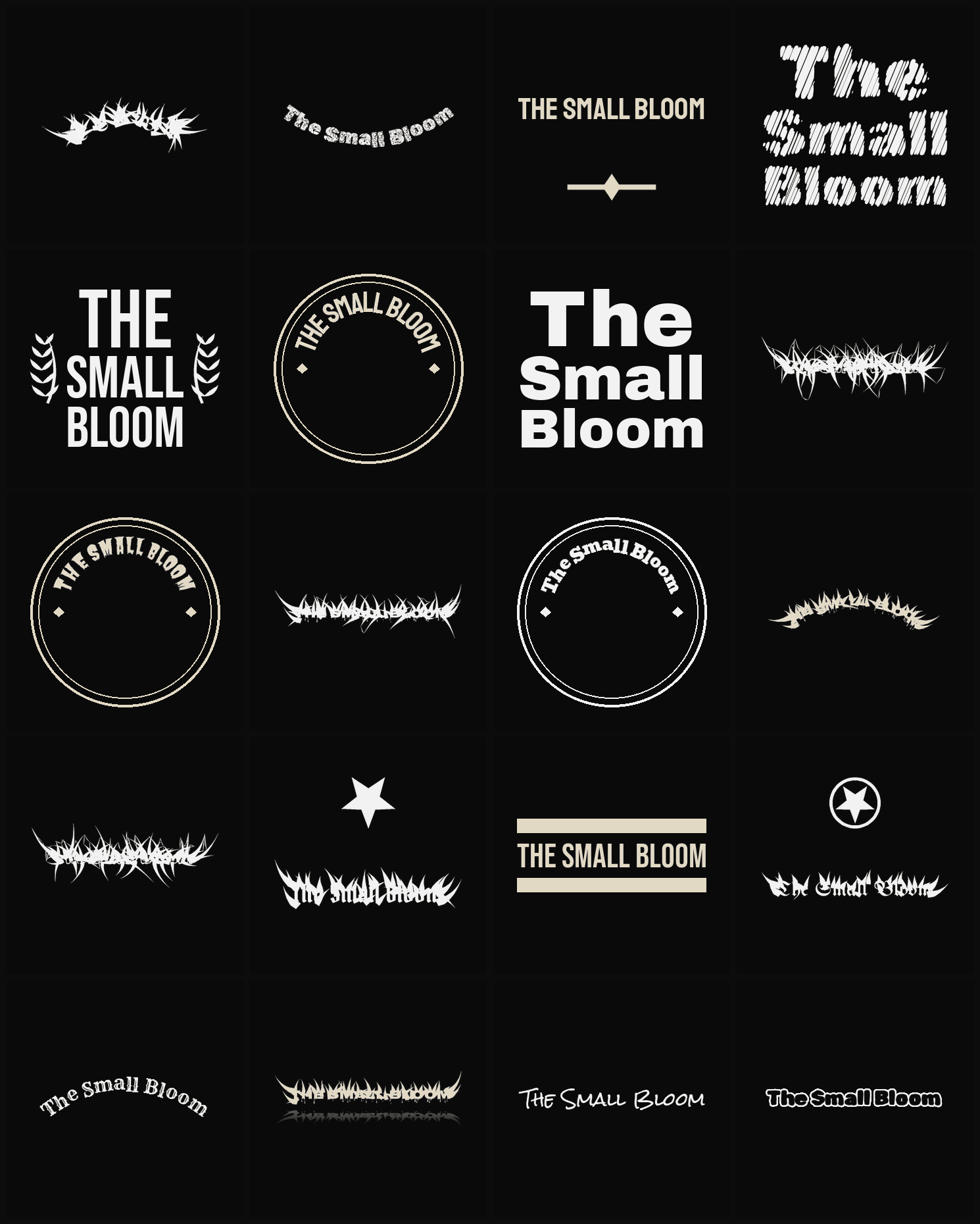 Twenty The Small Bloom band logo ideas — different faces, treatments and spike settings