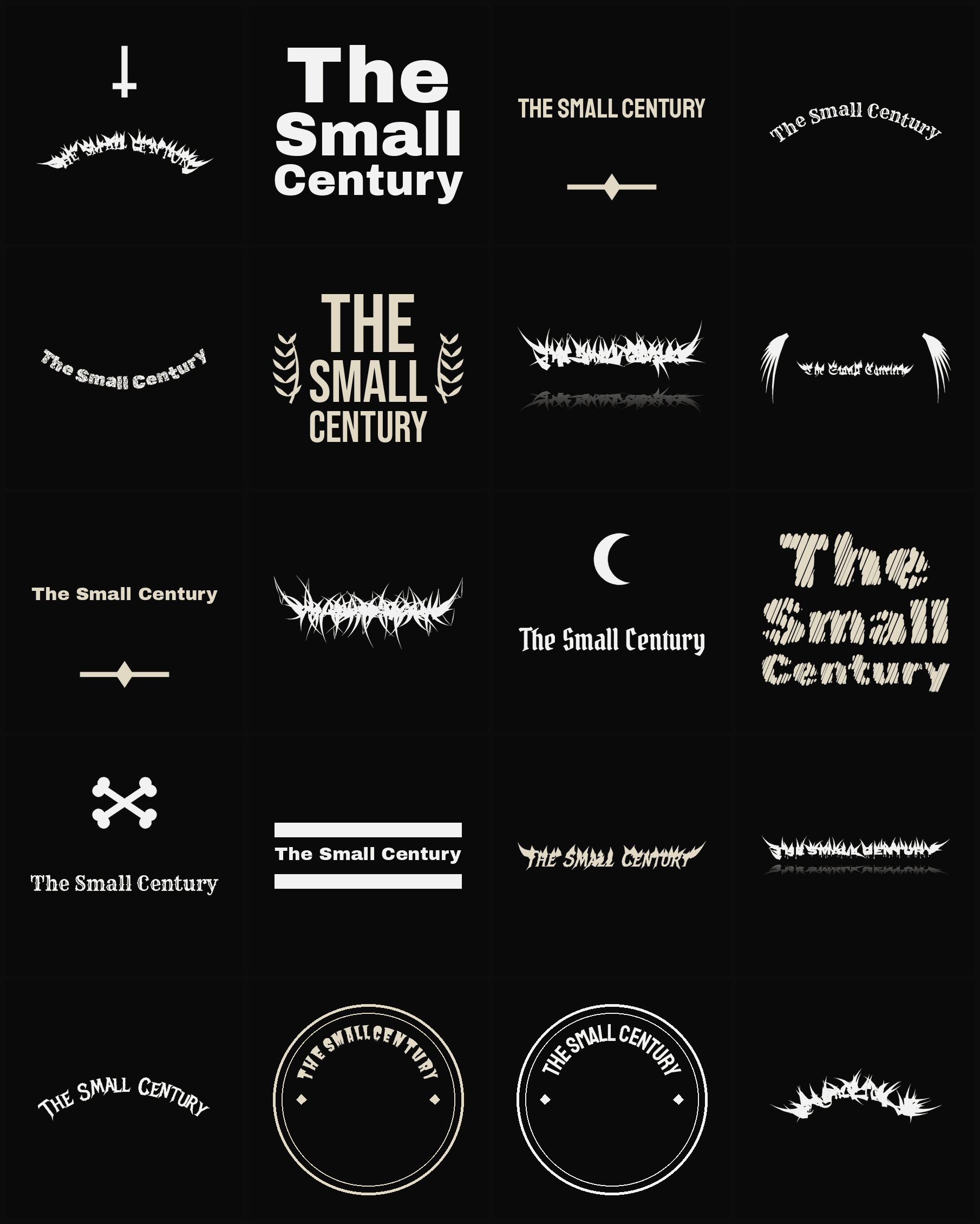 Twenty The Small Century band logo ideas — different faces, treatments and spike settings