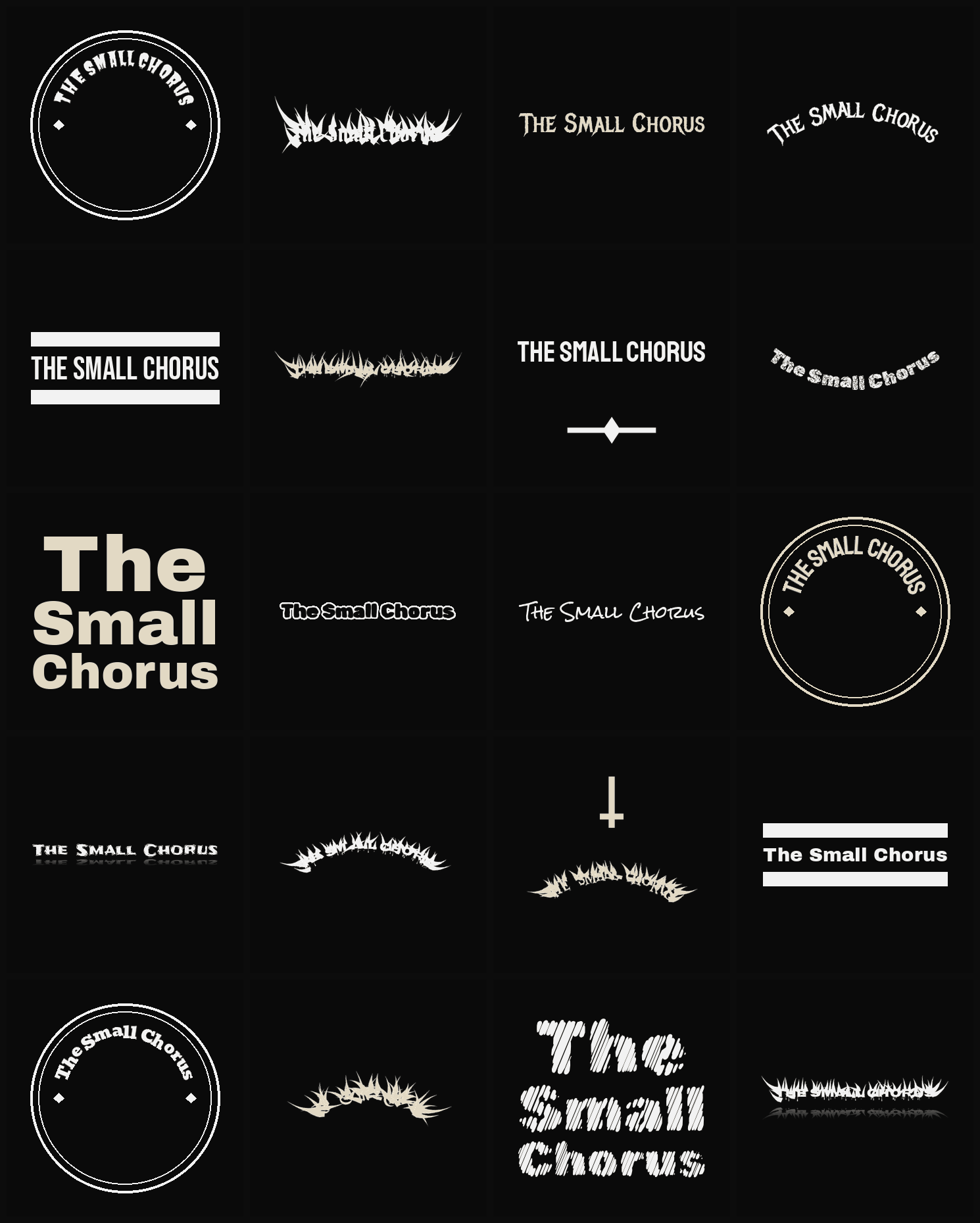Twenty The Small Chorus band logo ideas — different faces, treatments and spike settings
