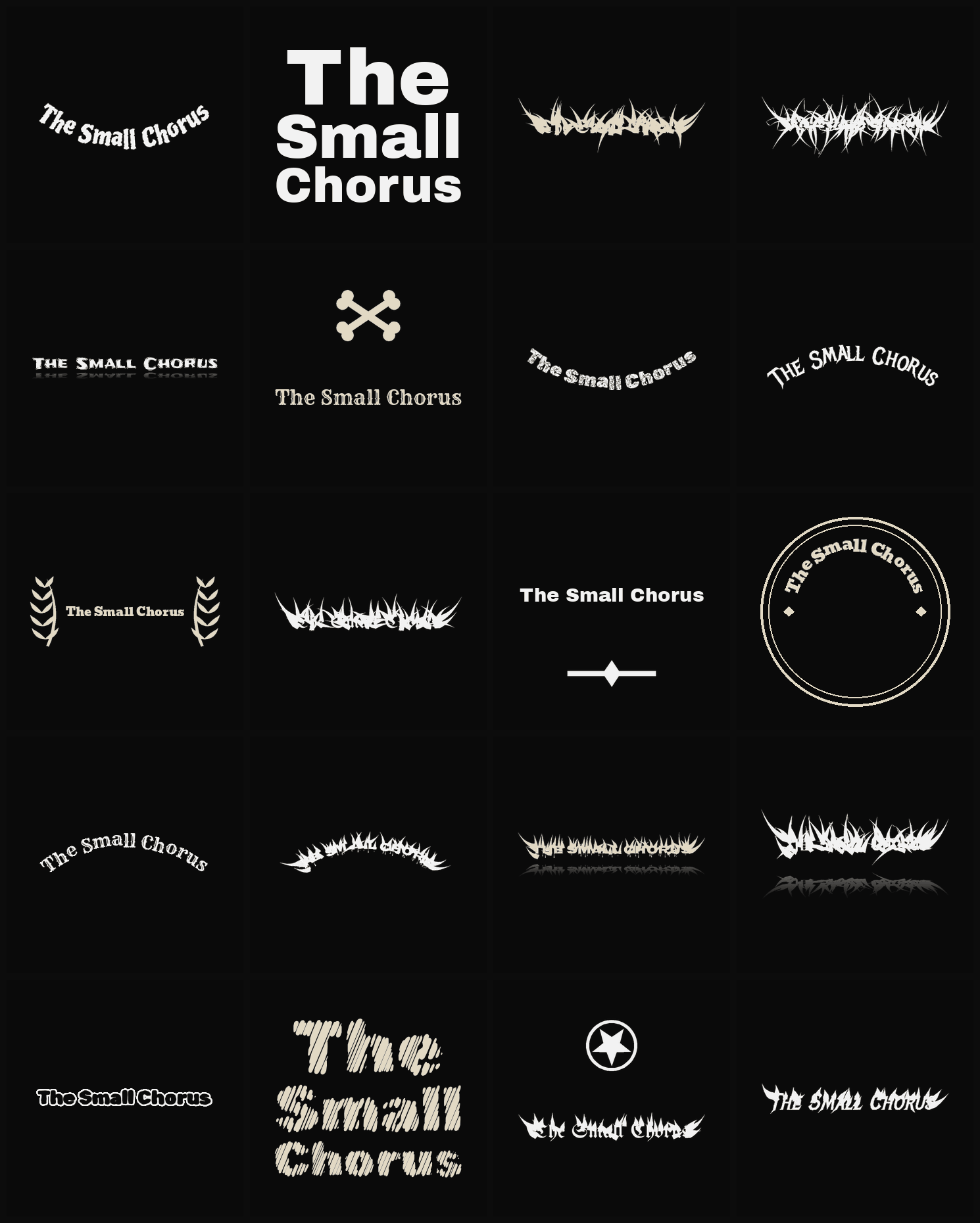 Twenty The Small Chorus band logo ideas — different faces, treatments and spike settings