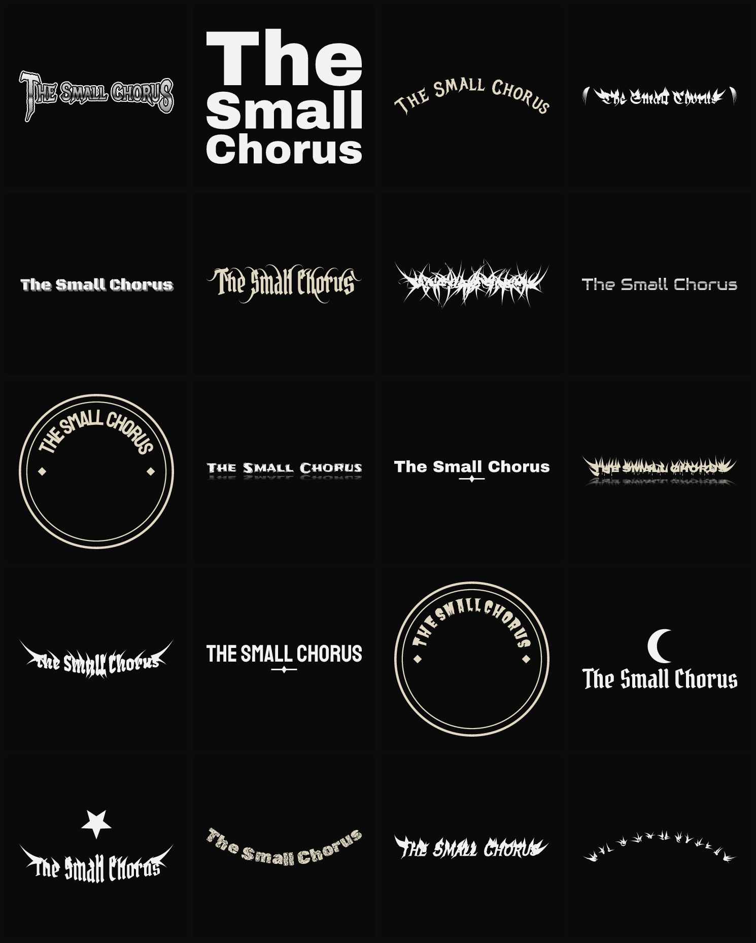 Twenty The Small Chorus band logo ideas — different faces, treatments and spike settings