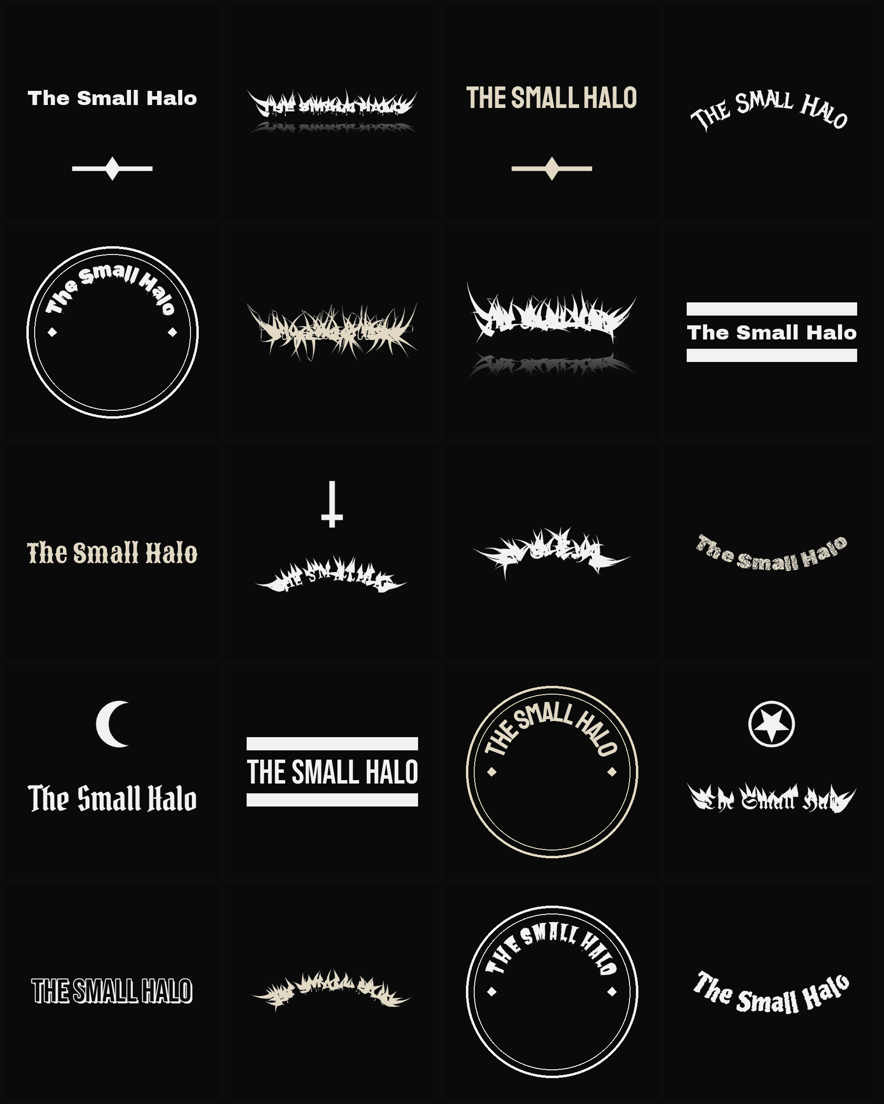 Twenty The Small Halo band logo ideas — different faces, treatments and spike settings