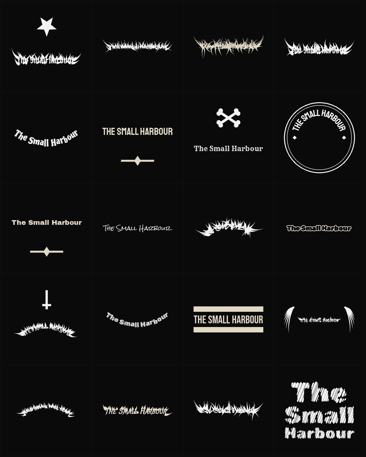 Twenty The Small Harbour band logo ideas — different faces, treatments and spike settings
