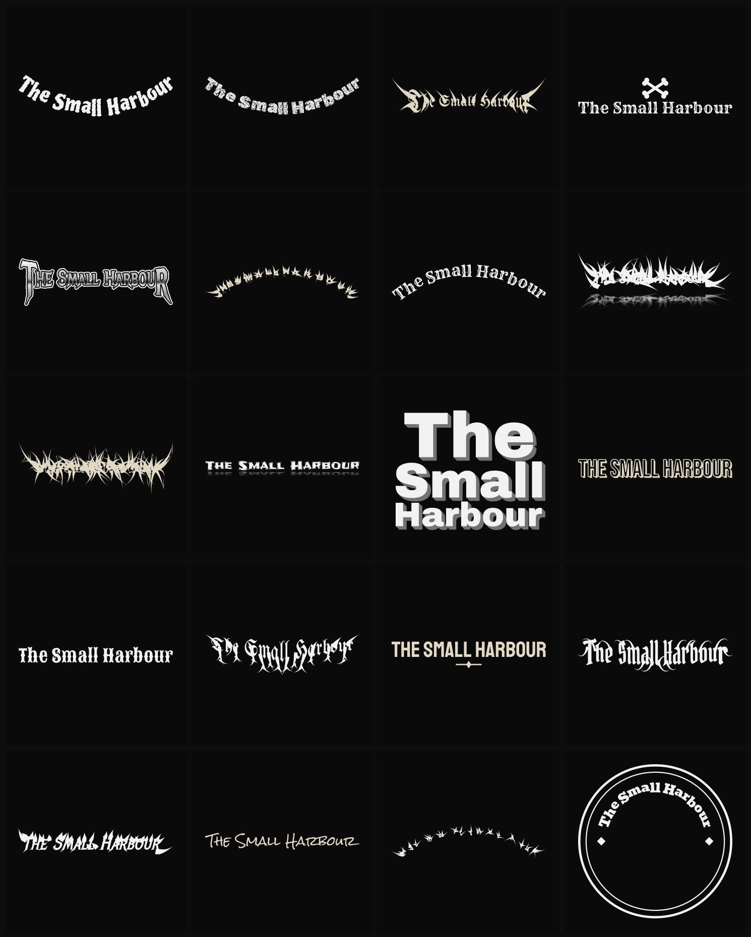 Twenty The Small Harbour band logo ideas — different faces, treatments and spike settings